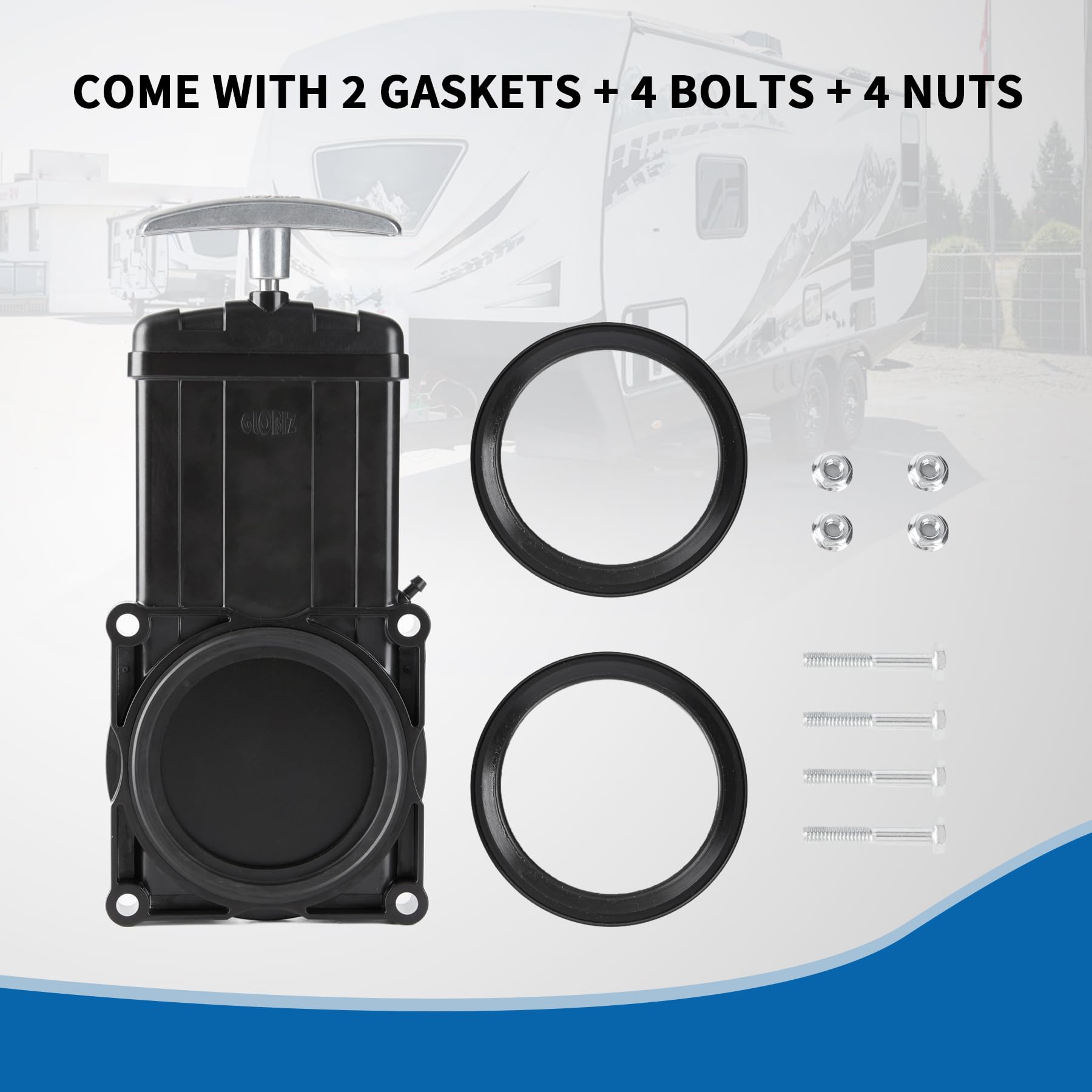 GLOBIZ Standard 3 Inches RV Waste Valve with Metal Handle,RV Sewer Valve Compatible with Most Brands of Sewer System Body Plasti