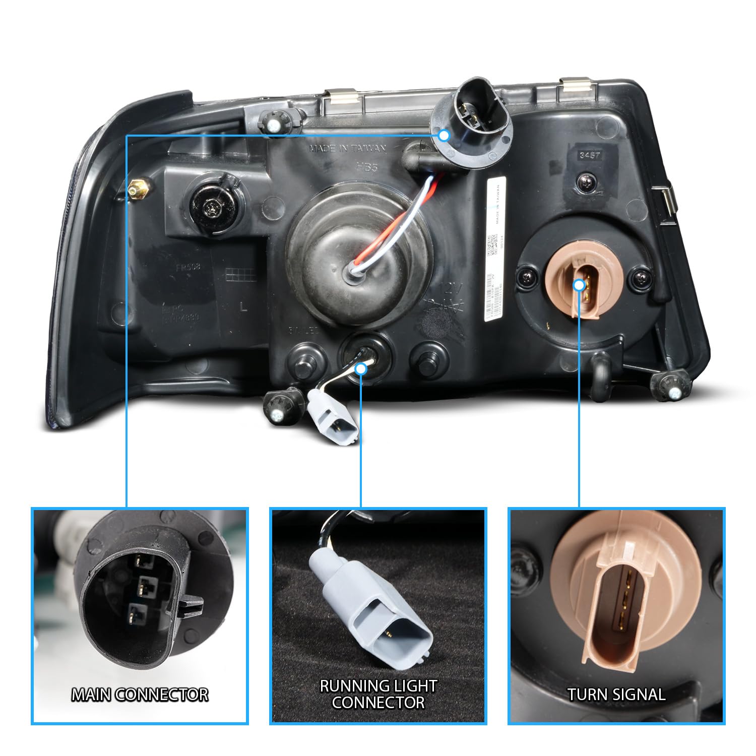 Amerilite For 2001-2011 Ford Ranger Led, Halogen, Tube Replacement Pickup Truck Headlights With Corner Lamp Set - Passenger And Driver Side, Vehicle Light Assembly, Black