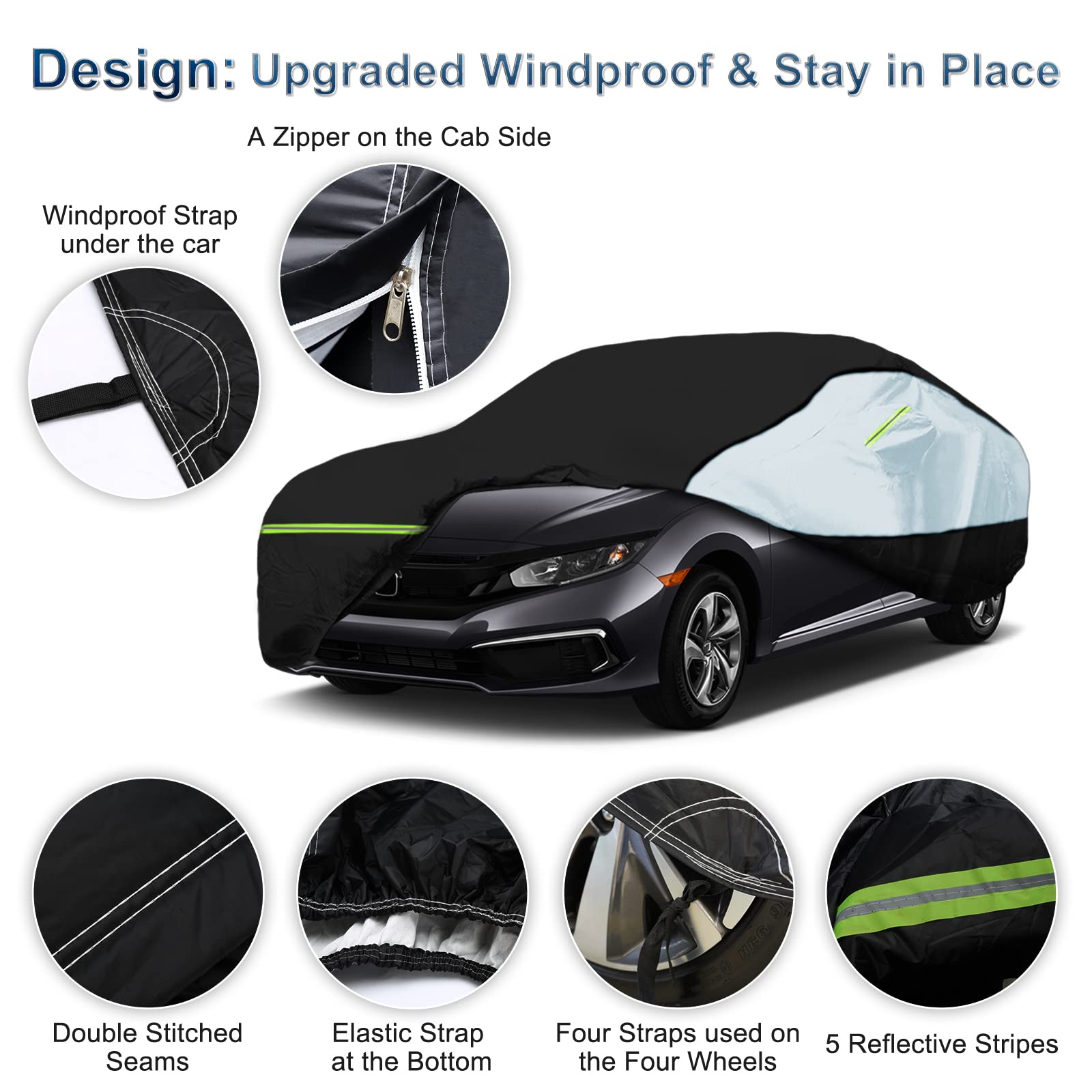 Universal Sedan Car Cover Fit forToyota Corolla, Honda Civic, Nissan Sentra, Ford Focus, Chevy Cruze,Waterproof All Weather Anti