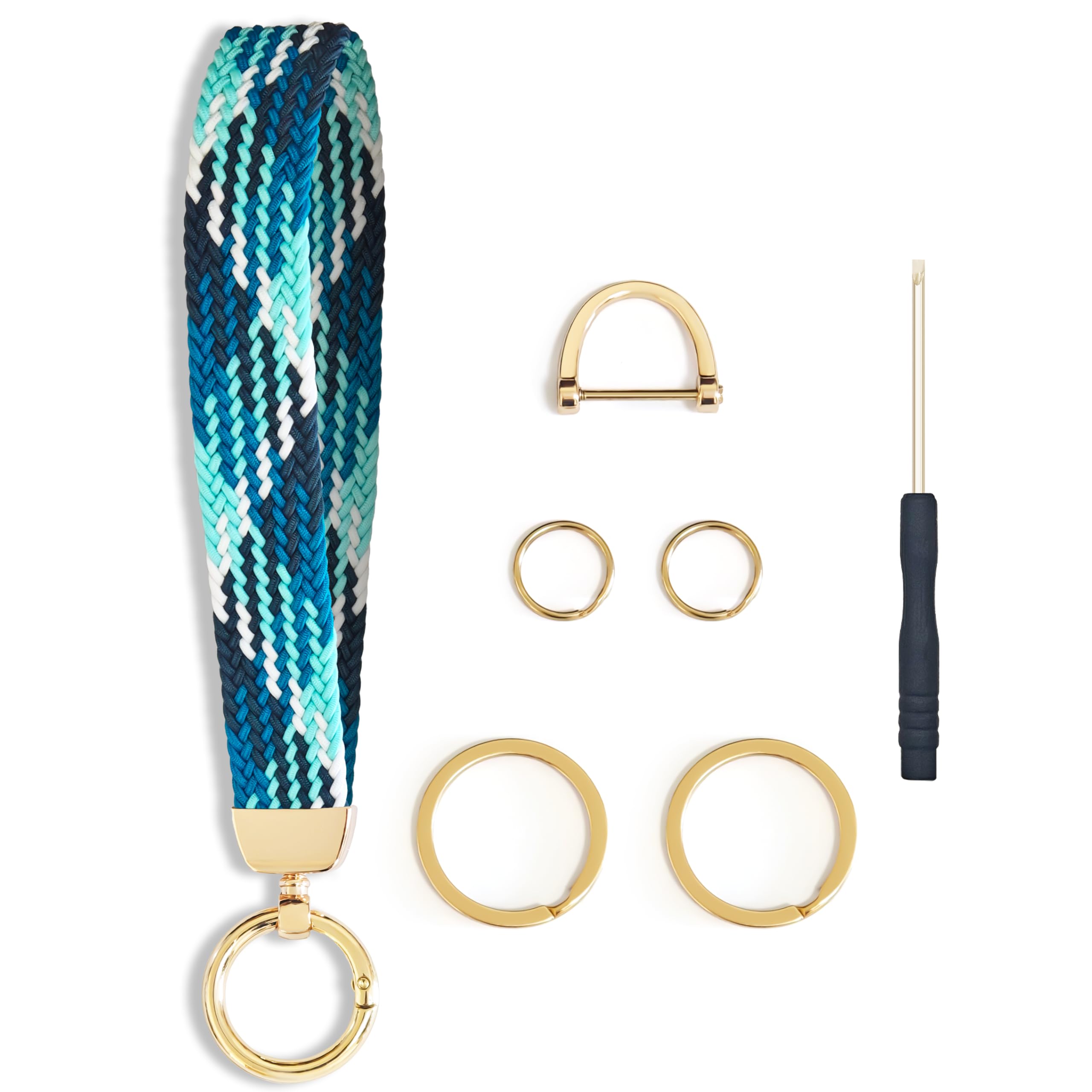 SUYIYANG Keychain Wristlet, Stretchy Key Chains Women Cute with 4 Keyrings & D Ring, Wrist Lanyard for Car Keys Chain - Cyan