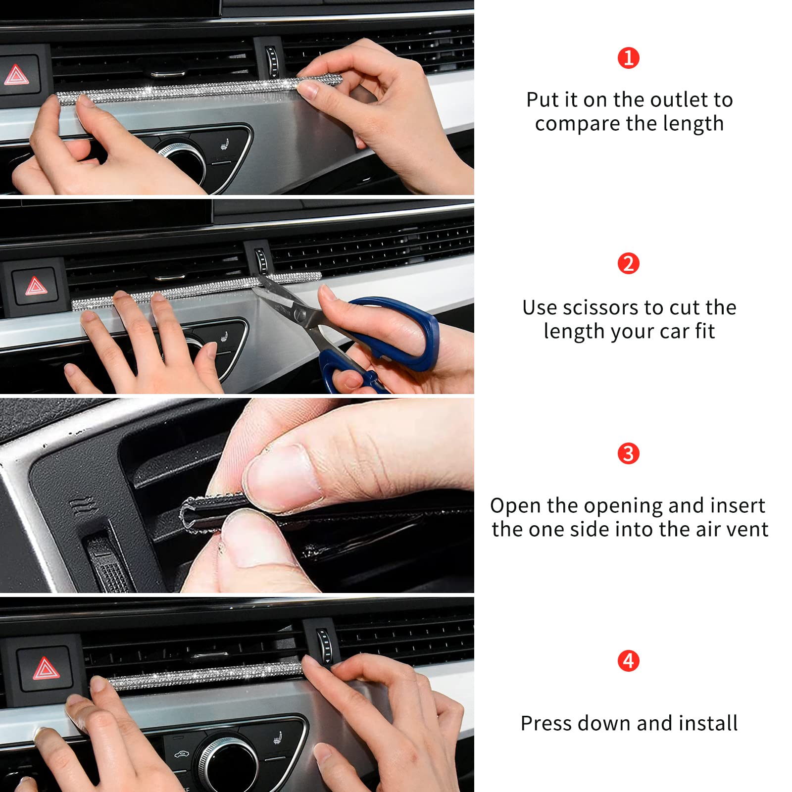 Insauto Bling Car Accessories For Women, Bling Car Vent Outlet Trim,10Pcs Diamond Car Air Conditioner Decoration Strips(Red)