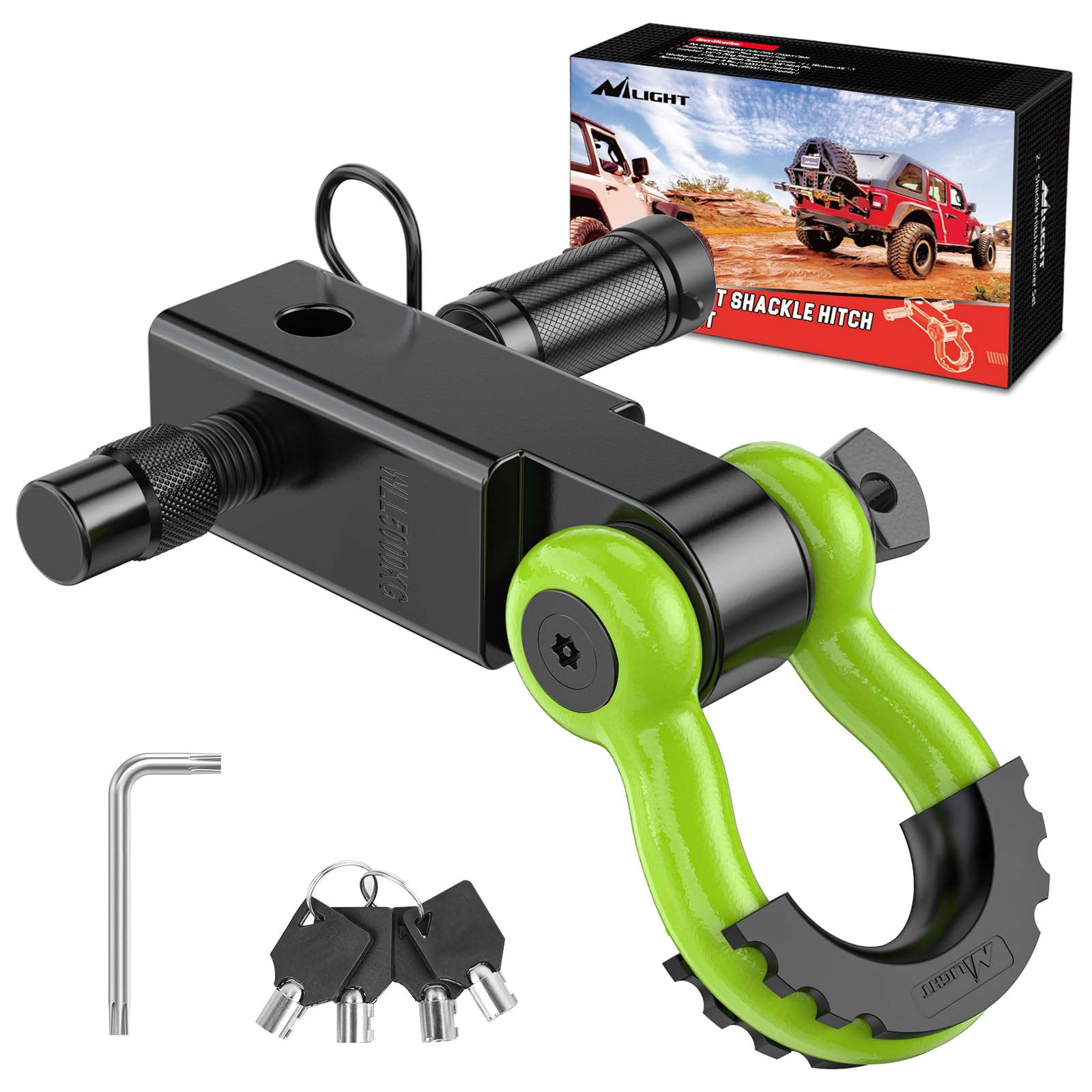 Nilight Anti-Theft Shackle Hitch Receiver 2Inch 45000 LBs Breaking Strength 3/4'' Anti-Theft D Ring Shackle 5/8'' Trailer Hitch 