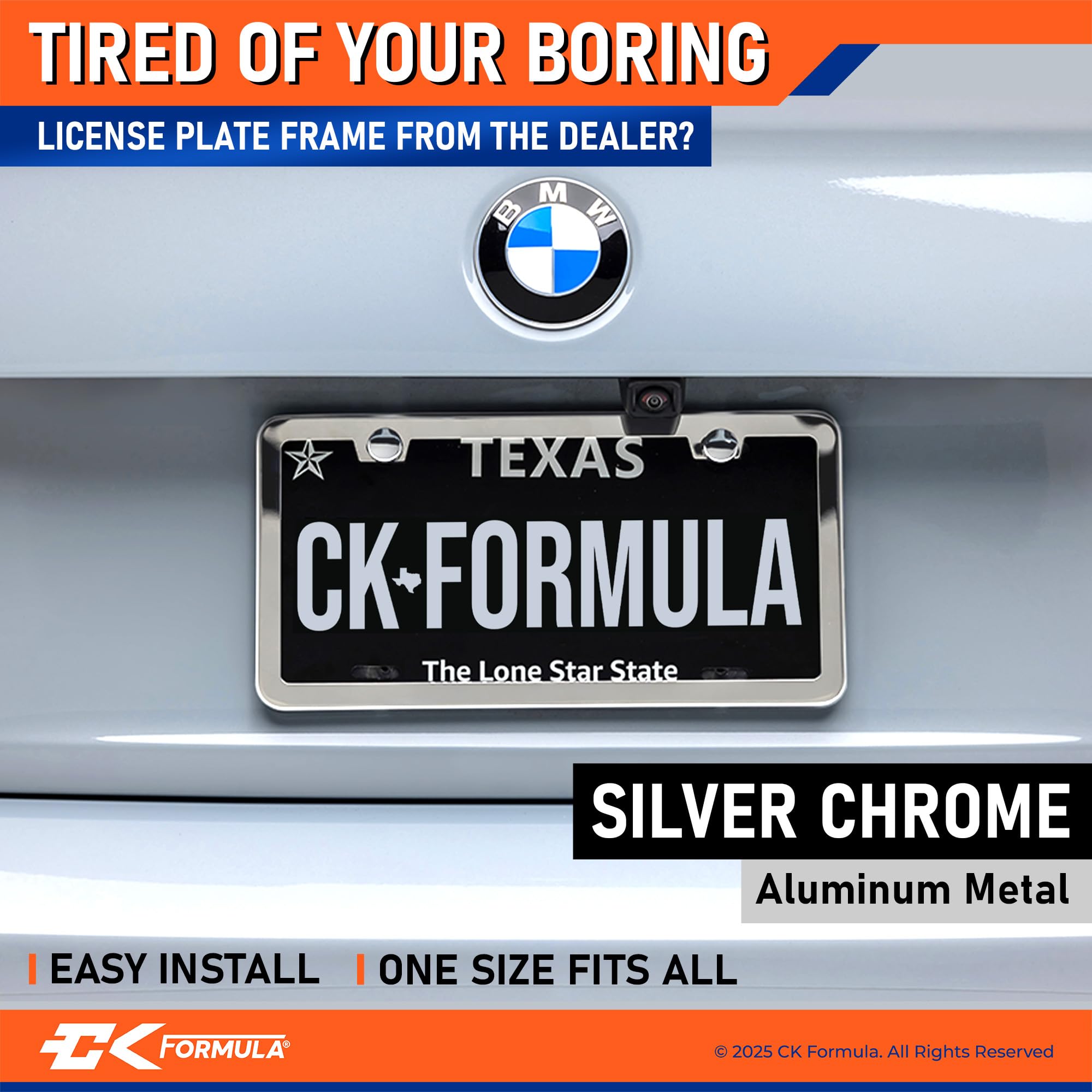 Silver Chrome License Plate Frames - 2 Pack, Metal License Plate Cover for Car Plate Frame, Chrome License Plate Frame for Men,