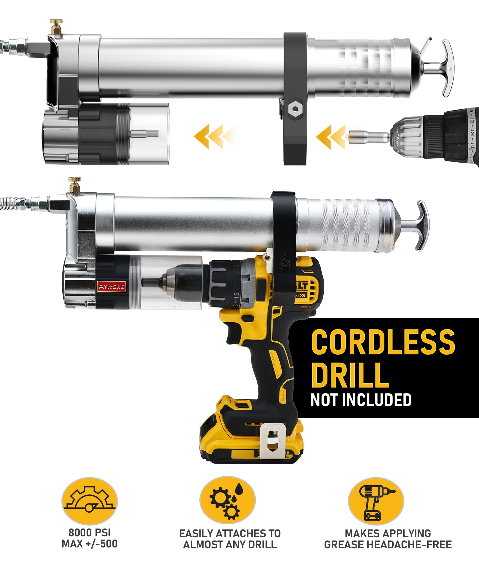 Ativere Grease Gun Drill Adapter, Pneumatic Tool, Electric Drills, Impact Drivers Universal Conversion Gun Head