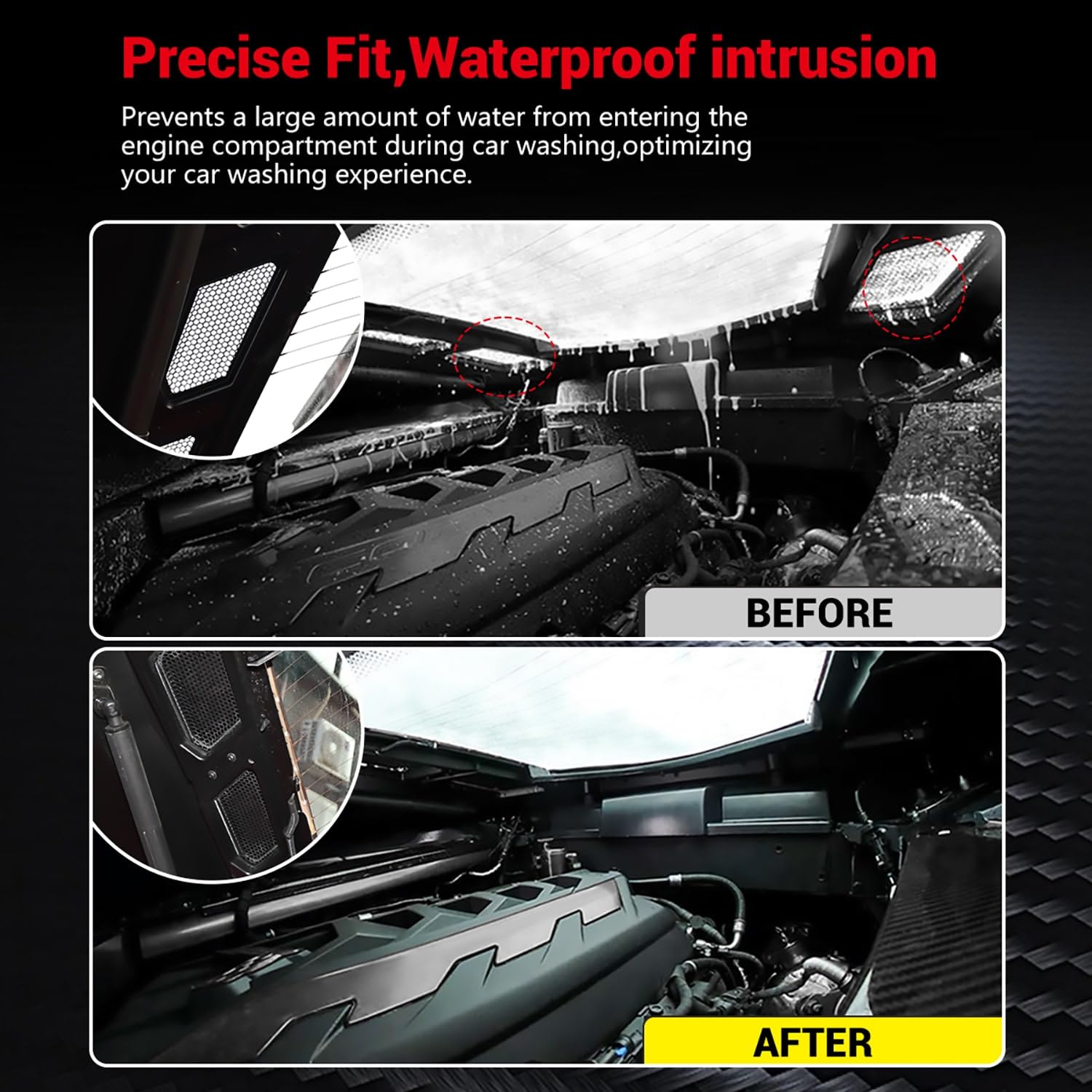 BILLFARO Dry Bay Vent Blocks and Rear Window Spoiler,Rear Hatch Hood Car Wash Covers Engine Bay Air Vent Inserts Protection for