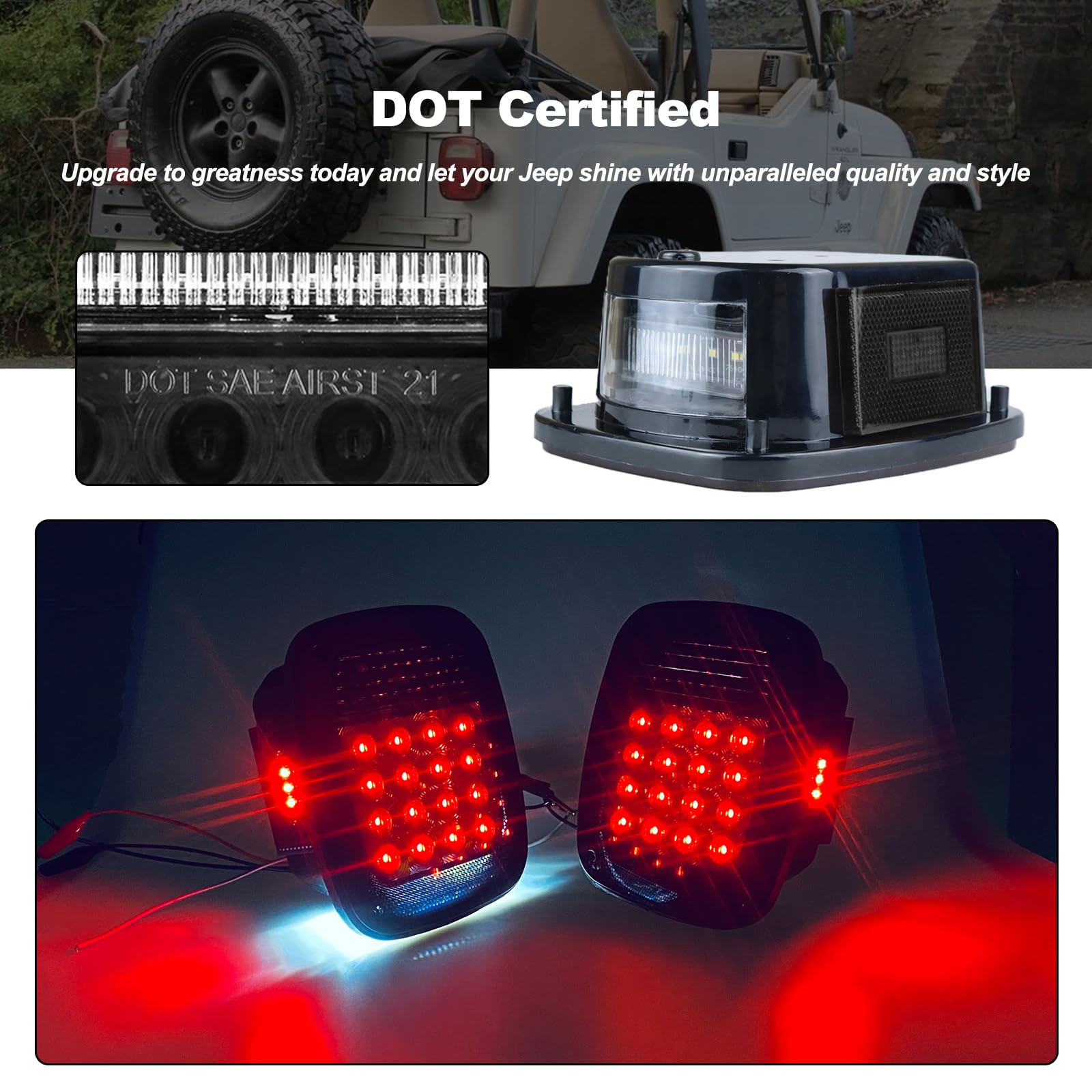 XtraGlow Smoked Rear Combination Tail Lights for 1979-2006 Wrangler TJ YJ CJ5 CJ7 - DOT Certified, 2Pcs, Red Marker Stop Turn Signal