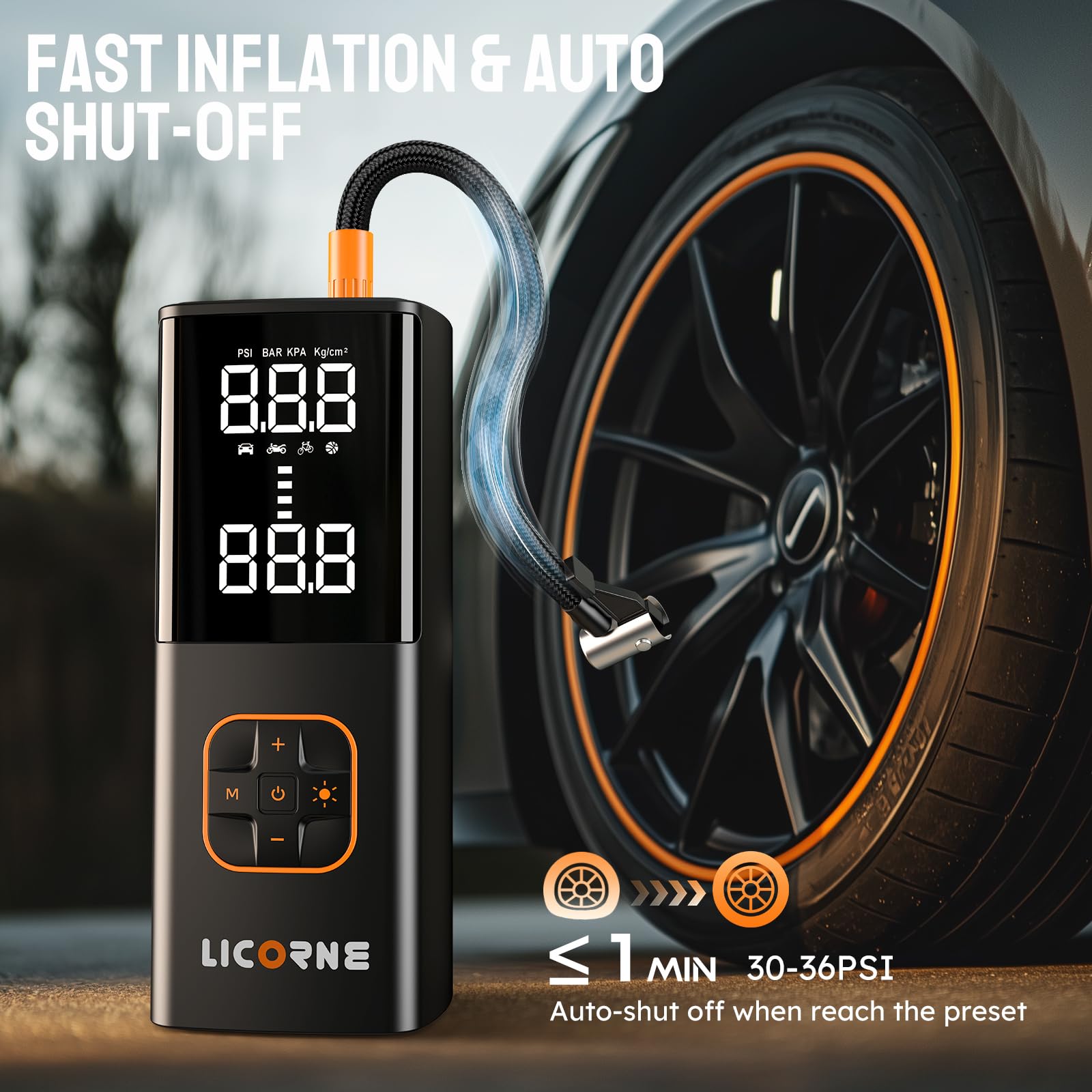 Tire Inflator Portable Air Compressor, 5X Faster Portable Air Pump For Car Tires With Powerful Battery, 180Psi Cordless Air Pump
