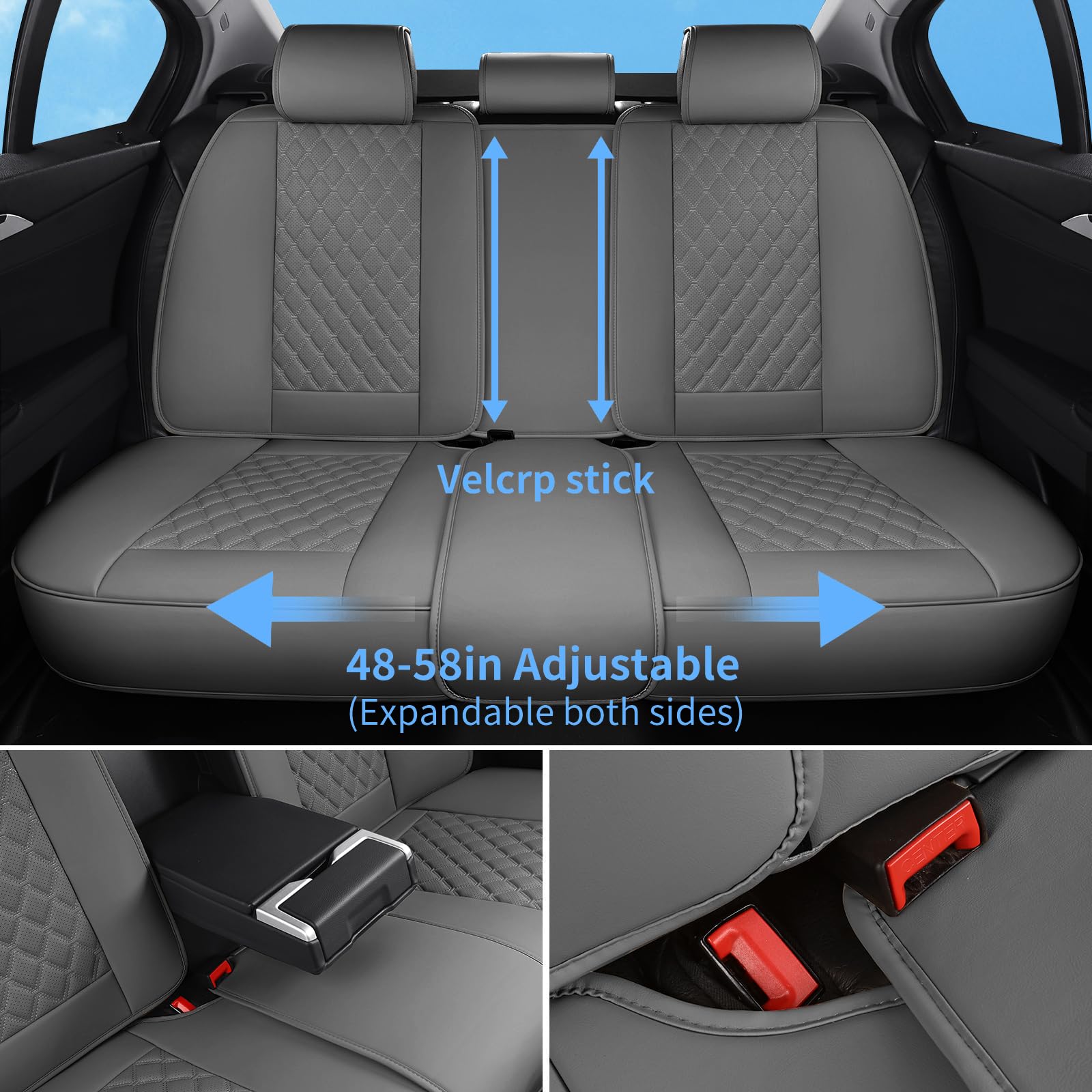 Sxikin Car Seat Covers Full Set Grey, Luxury Faux Leather Car Seat Covers Waterproof Non-Slip Seat Protector Universal Fit For M