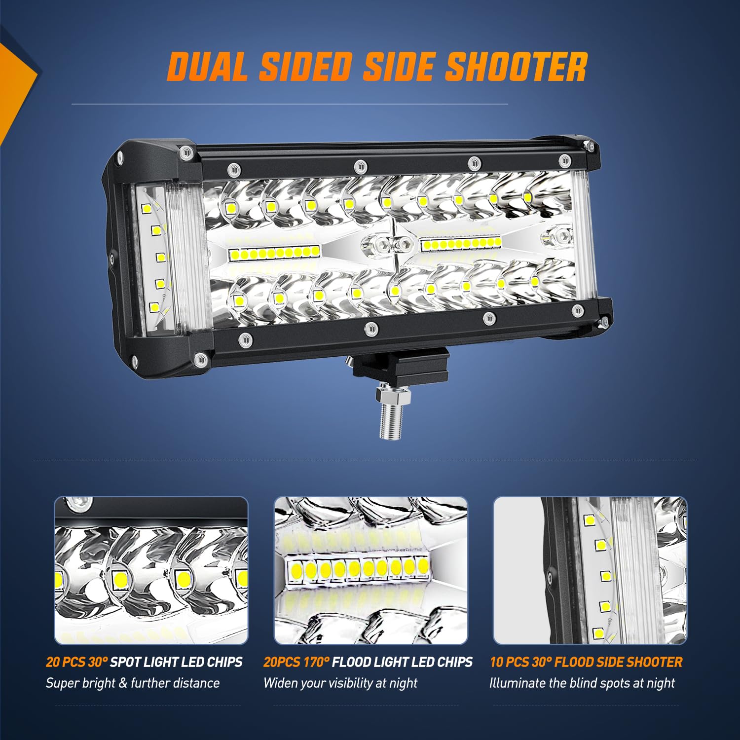 Nilight Side Shooter Led Light Bar 2Pcs 7 Inch Triple Row Spot Flood Combo Lights Work Lighting With 5Pin Rocker Switch Wiring H
