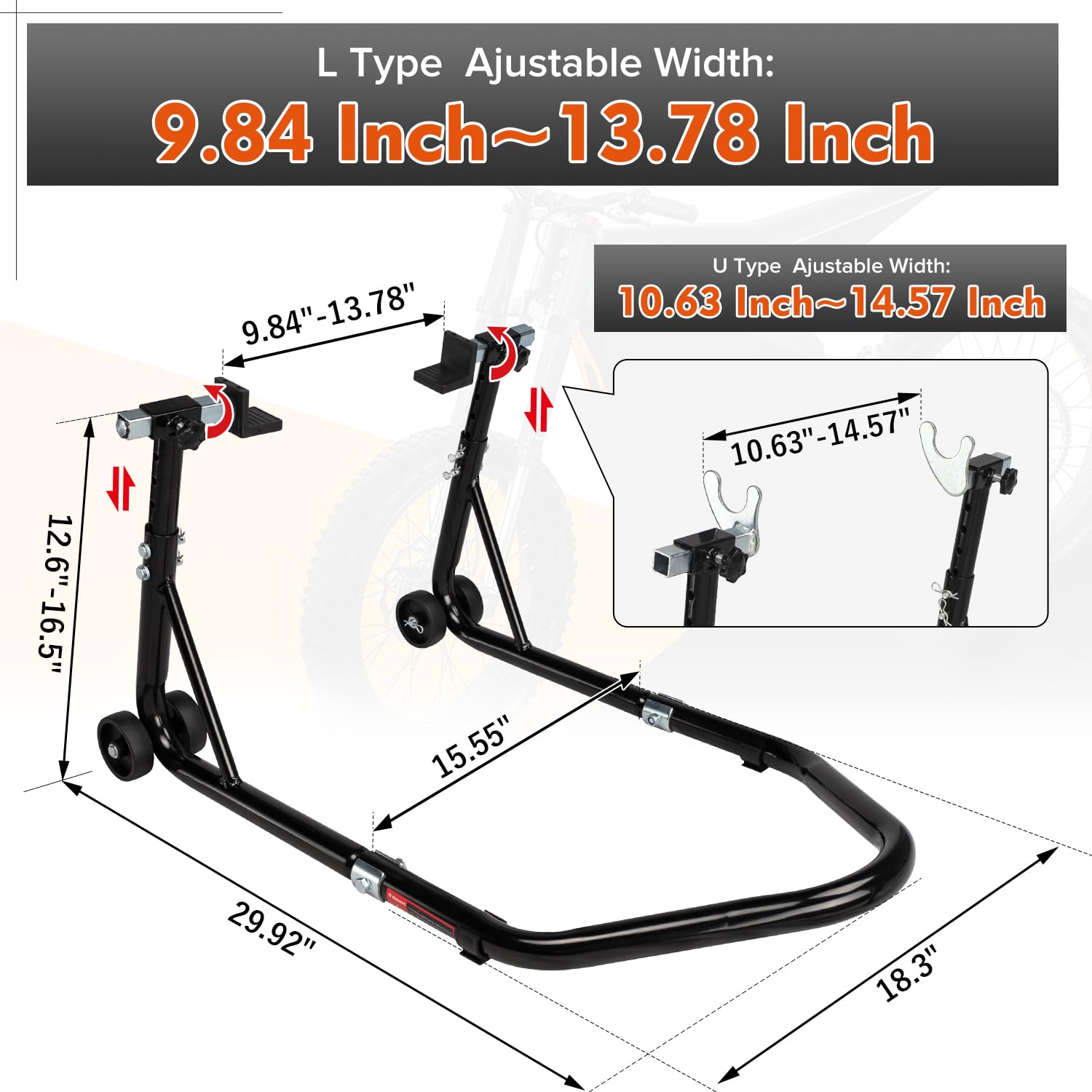 Donext Motorcycle Stand 850Lb Adjustable Sport Bike Rear Wheel Lift Swingarm Paddock Stands Black, 5 Adjustable Heights, U+L