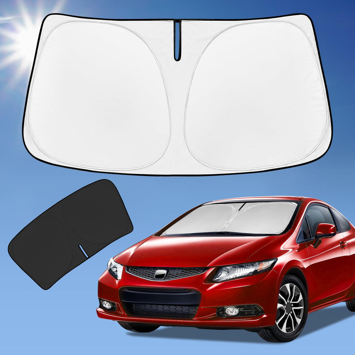 ZOIBV for Honda Civic 2012-2015 Sun Shade Sunshade Windshield Cover, 4-Layer Front Window Shade Custom Fit Civic Sun Visor 240T 