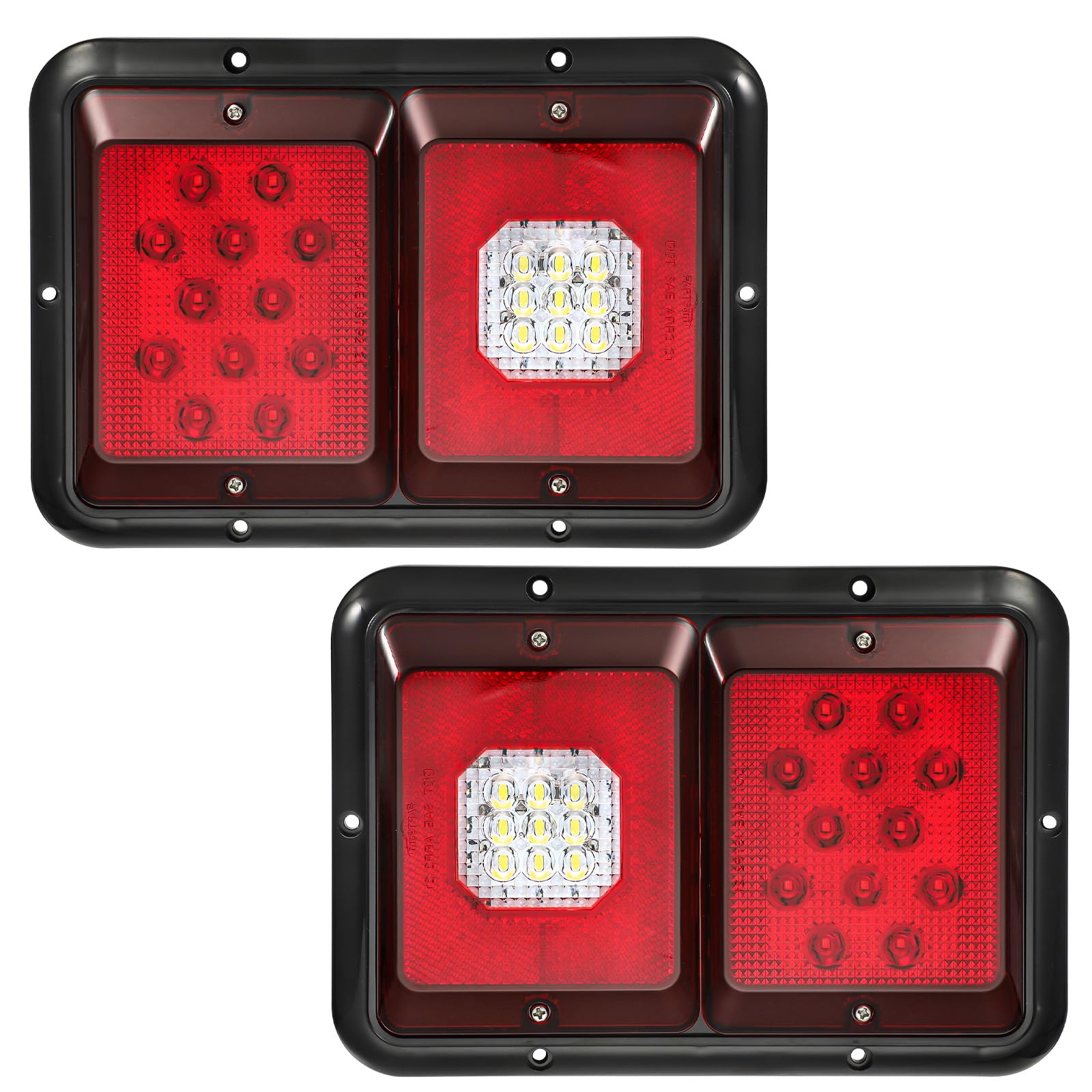 Partsam 2Pcs Double Led Trailer Tail Lights with Horizontal Mount Dual Stop Turn Tail Backup Reverse Lights 33 LED, Surface Moun
