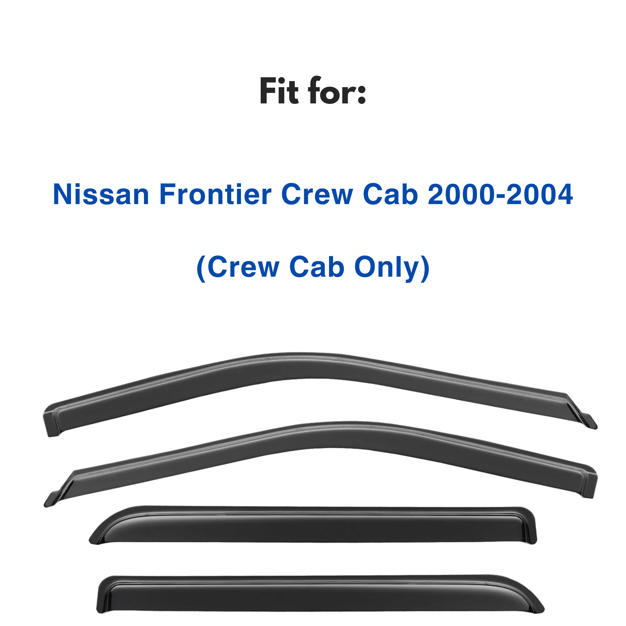 Ig Window Visor For Nissan Frontier Crew Cab 2000-2004, Rain Guard Tape-On Extra Durable Sun Wind Side Vent Window Deflector, 20