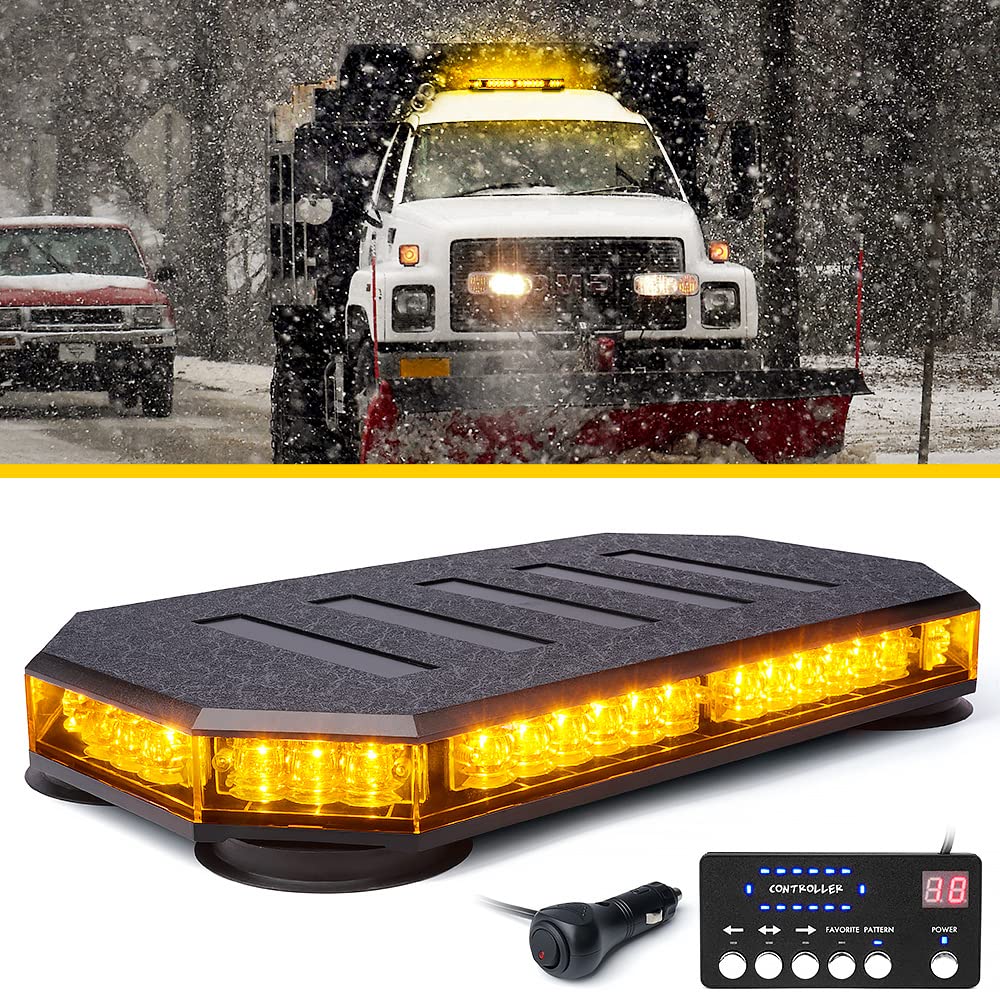 Lumenix 42 Led Roof Top Strobe Beacon Light Bar, High Bright Hazard Warning Flashing Plow Light With Synchronous Controller For Construction Vehicles, Tow Trucks, Postal Cars, Snowplow (Amber)