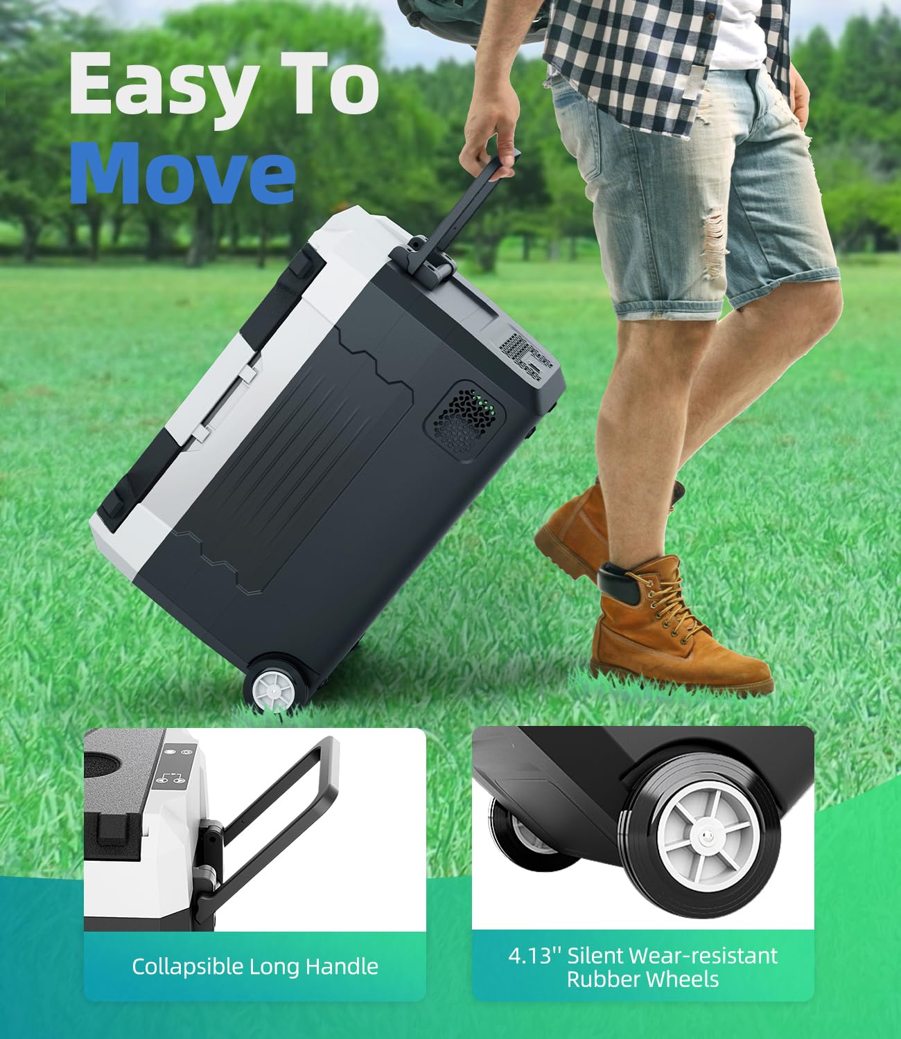 12 Volt Refrigerator, 53QT(50L) Compressor Electric Cooler with Wheels, Car Fridge with APP Control, Portable Freezer -13?~68?,