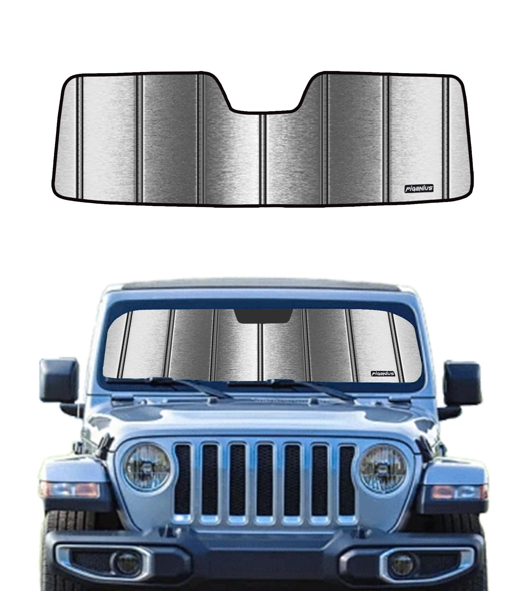Pigenius Windshield Sun Shade For Jeep Wrangler 2011-2017, Wrangler Jk 2018 Window Sunshade - Metallic