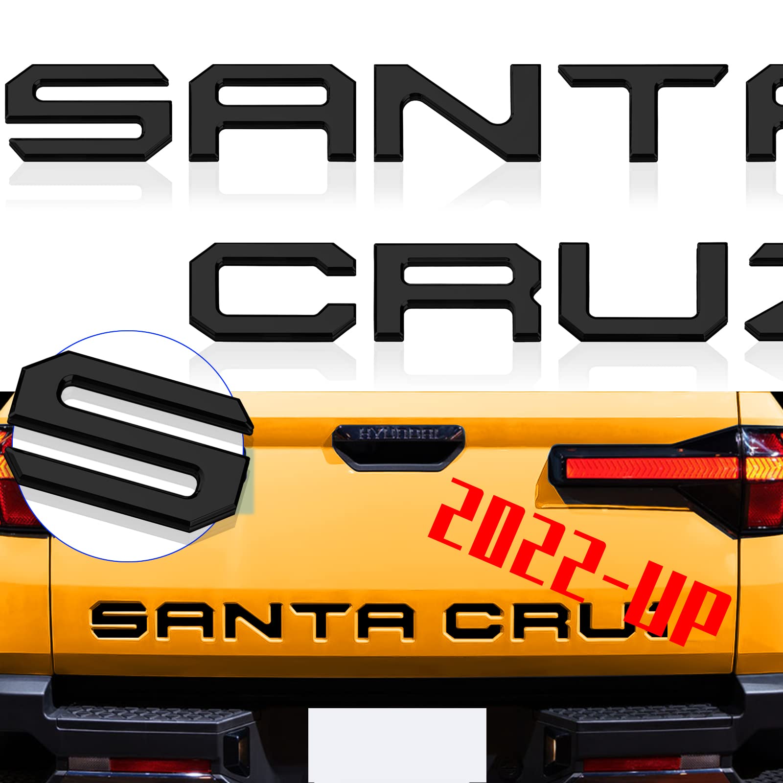 Tailgate Insert Letters Compatible for 2022 2023 Santa Cruz 3M Adhesive & 3D Raised Tailgate Decal Letters (Matte Black)