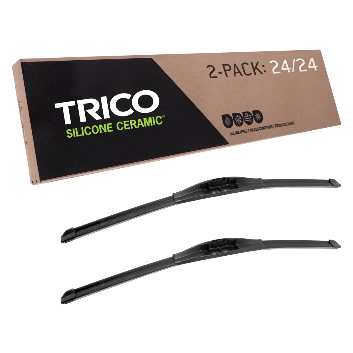 Trico Silicone Ceramic Coated 24'' + 24'' Super Premium Automotive Replacement Windshield Wiper Blades (Set Of 2), Passenger And