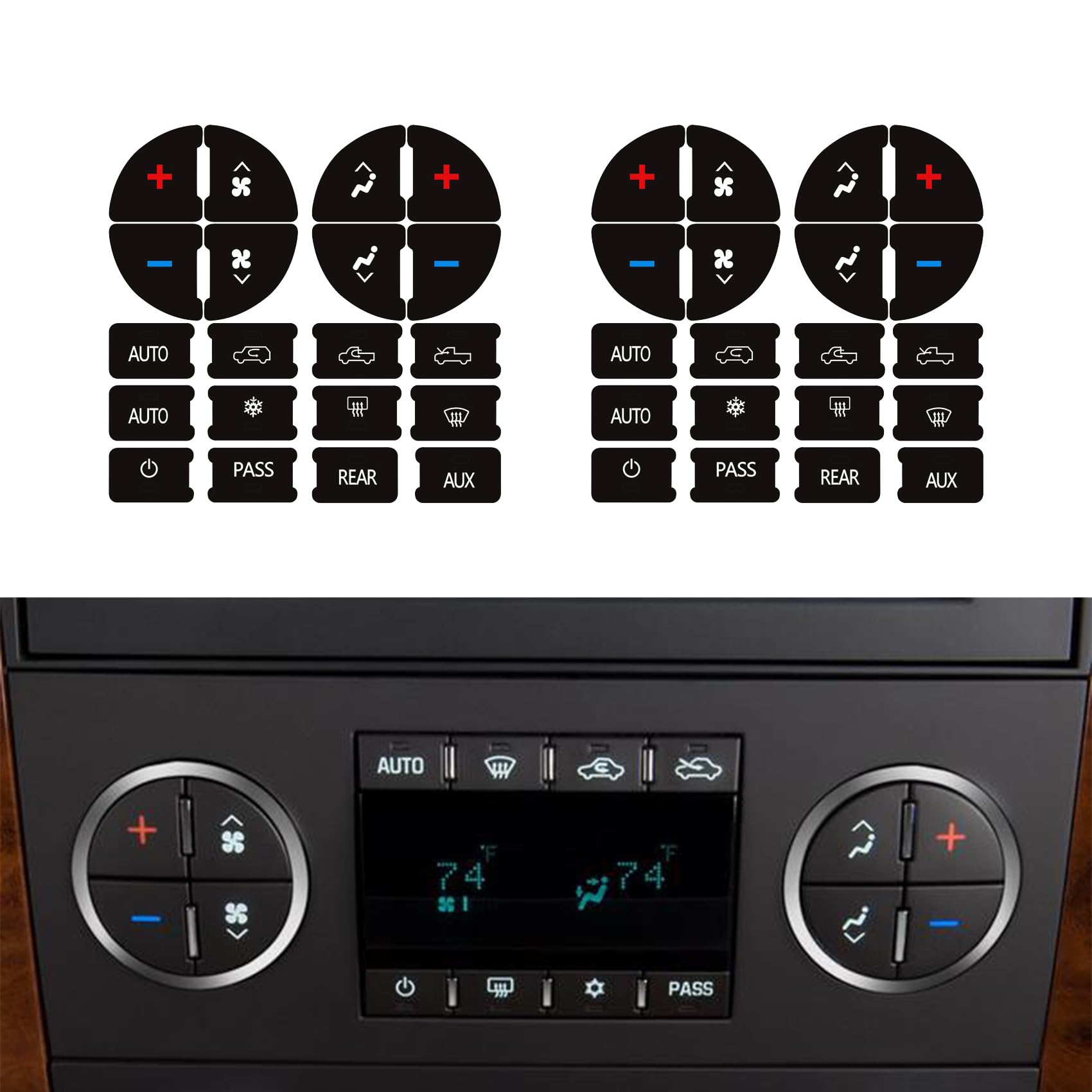 Kutyun 2Pcs Ac Dash Button Repair Kit, Ac & Radio Button Repair Sticker, Decal Replacement For Fixing Ruined Faded A/C Controls,