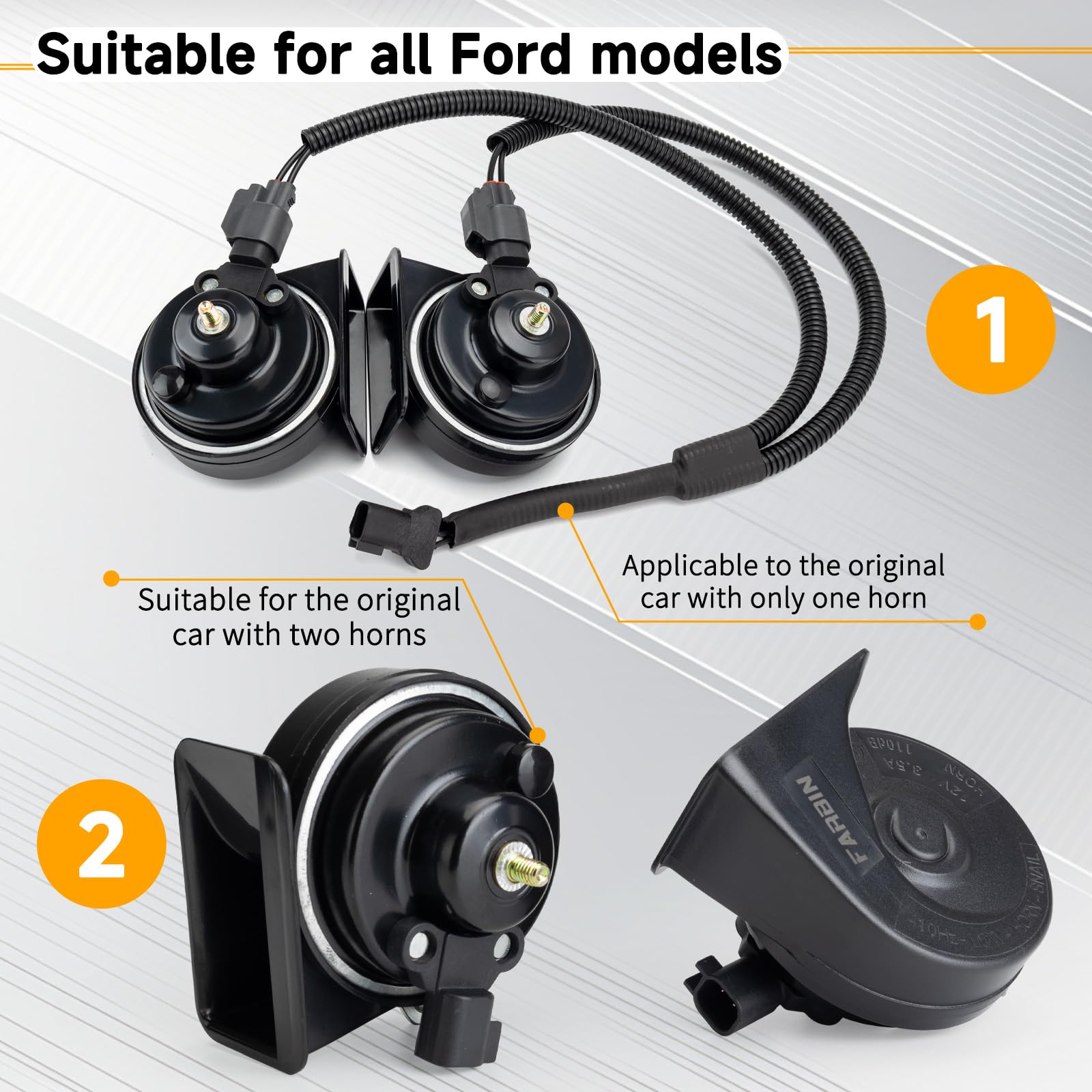 Farbin Horn Replacement For Ford Car Horn Compatible With Ford F150 F250 Focus With 1 To 2 Converter Plug