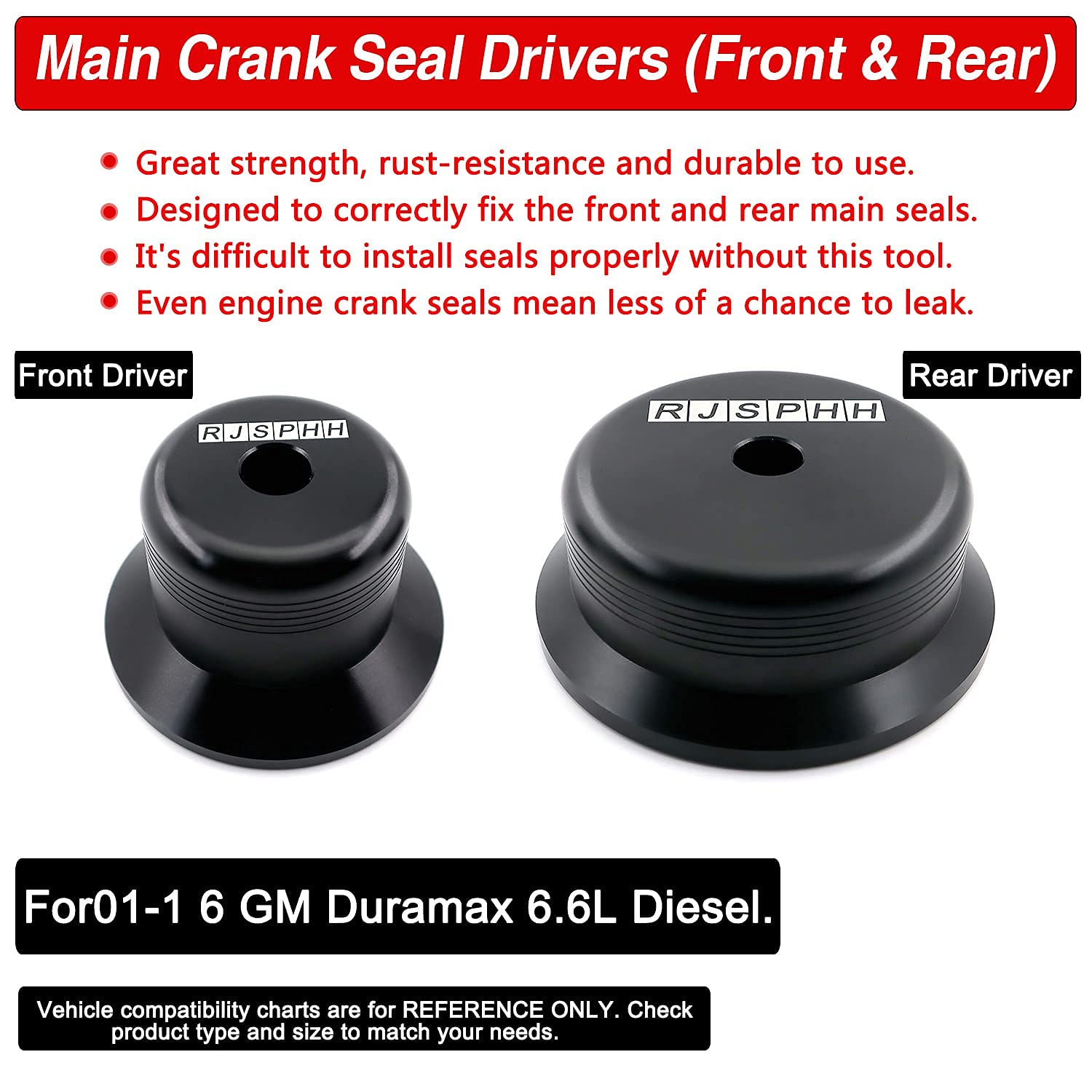 RJSPHH Main Crankshaft Seal Driver Kit Front & Rear for LB7 LLY LBZ LMM LML, 01-16 GM 6.6 6.6L Duramax Diesel
