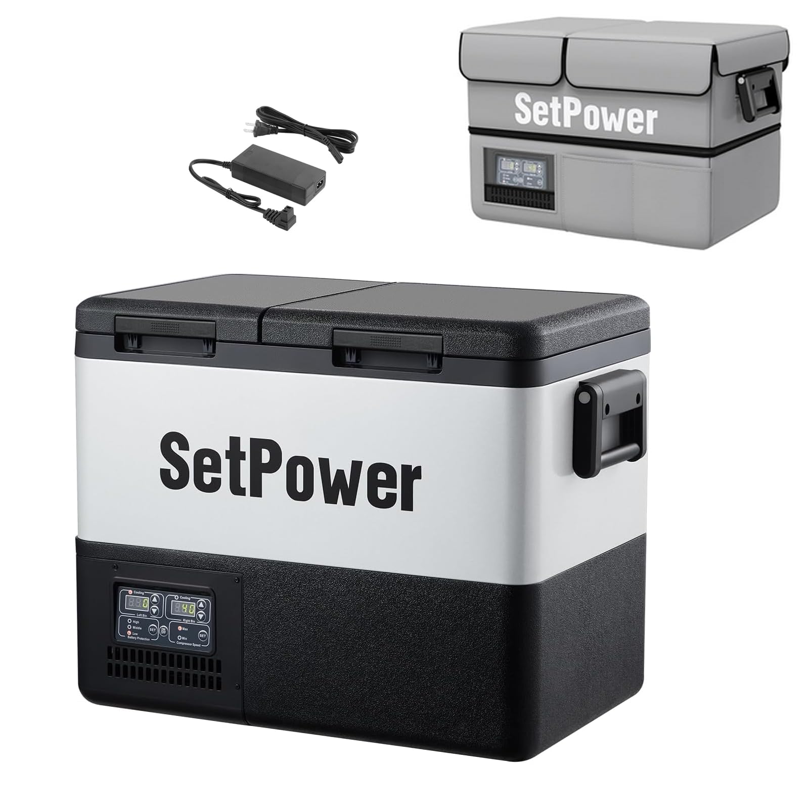 Setpower PT35 Car Refrigerator with Cover,37QT Dual Zone Portable Freezer,12 Volt Refrigerator Electric Cooler for Car Camping, 
