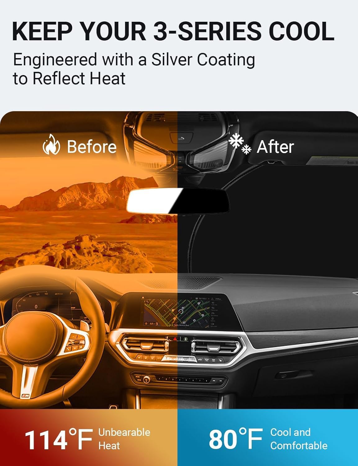 Proadsy 2024 Upgrade Front Windshield Sun Shade Foldable Sunshade Protector Custom Fit 2019-2024 BMW 3-Series 3 Series Accessori