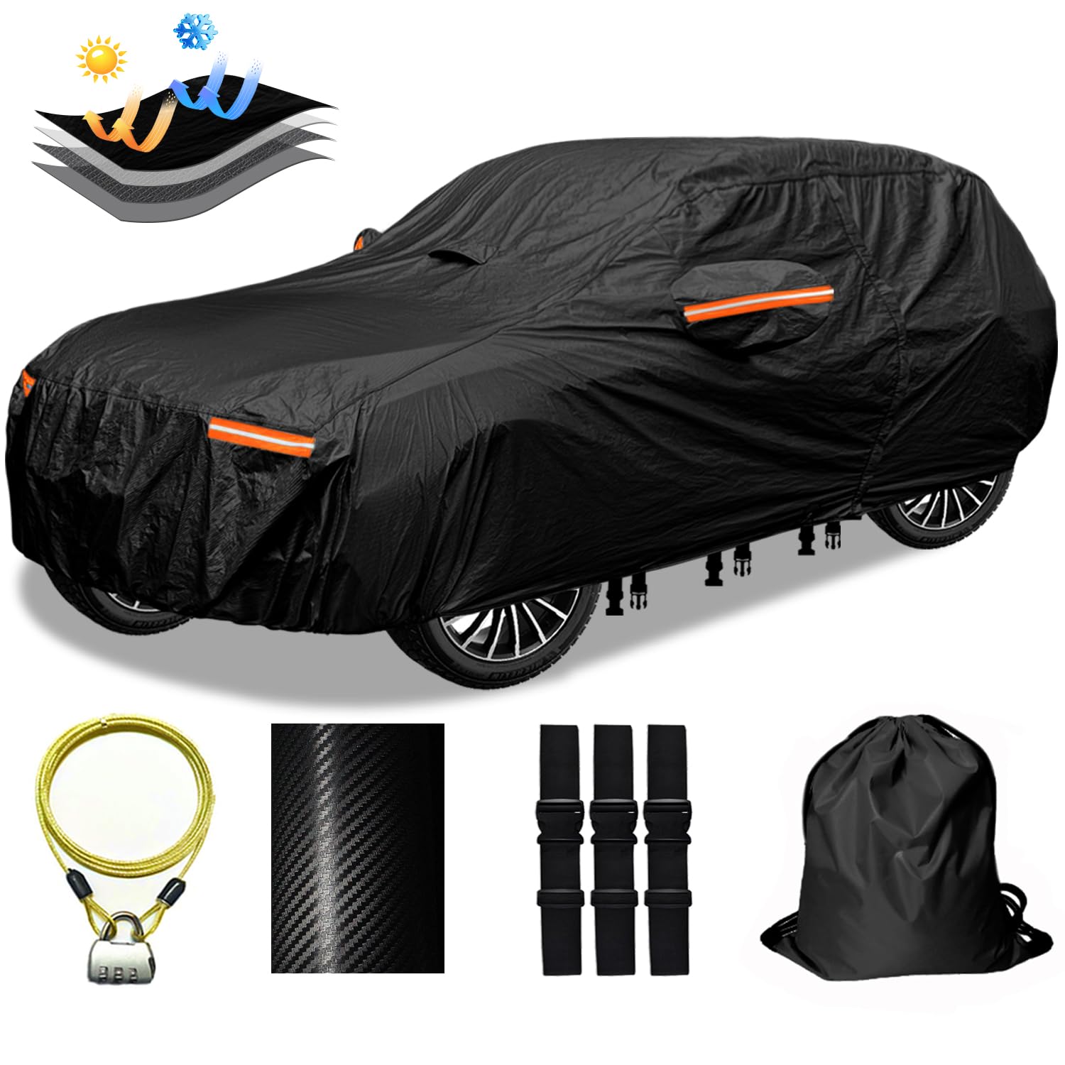 Oweeio 30 Layers Car Cover For Automobiles All Weather Waterproof, Outdoor Snowproof Uv Protection Windproof, Door Zipper, Soft