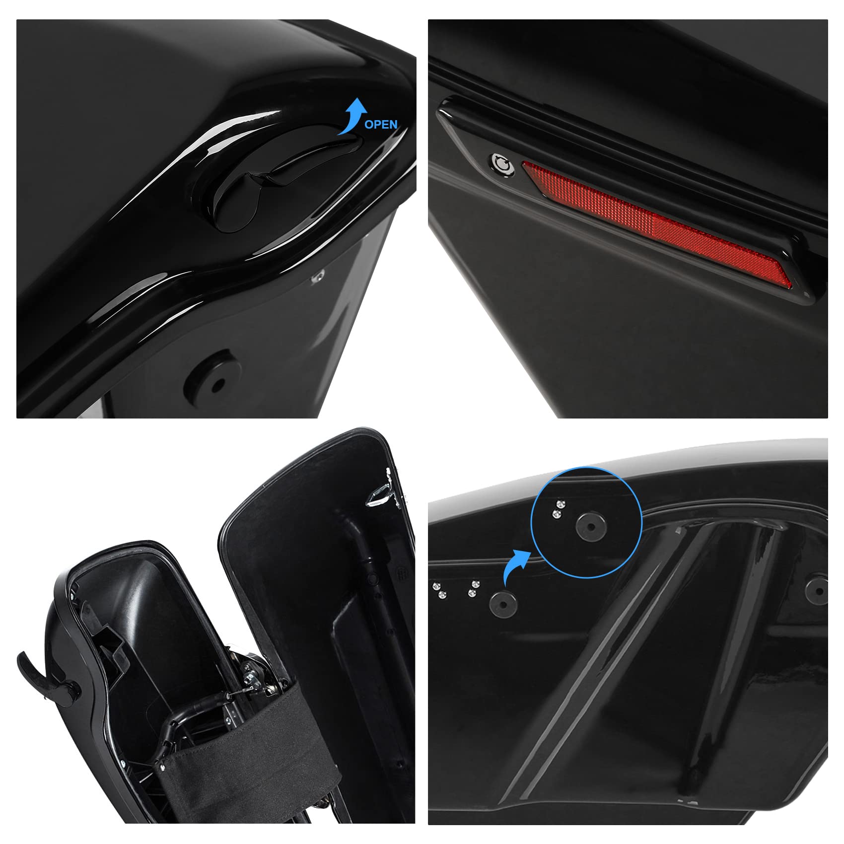 Tcmt 5'' Motorcycles Stretched Extended Saddlebags Black Latchs Fits For Harley Touring Models Flt Flht Flhtcu Flhrc Road King R