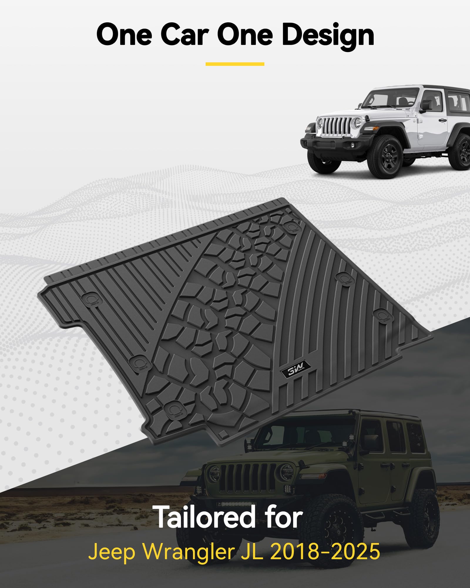 3W Cargo Mat Fit For Jeep Wrangler Jl With Subwoofer 2018-2024 2025 All Weather Custom Fit Trunk Liner For Jl Unlimited 4-Door S