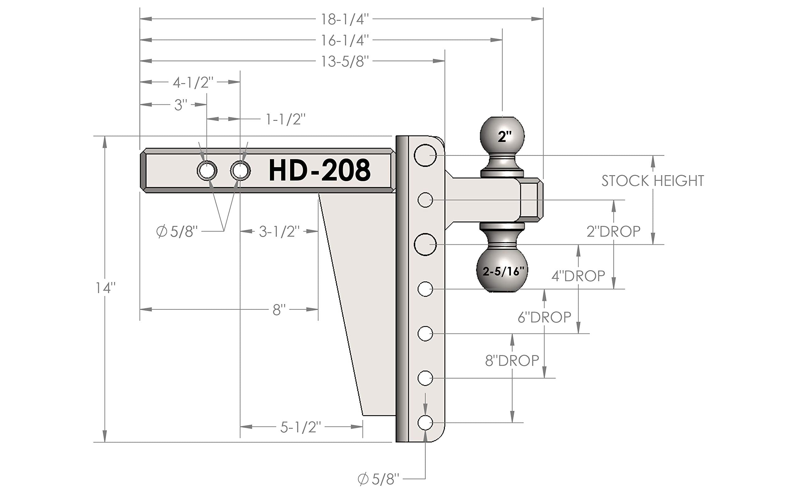 Bulletproof Hitches 2.0'' Adjustable Heavy Duty Trailer Hitch (22,000Lb Rating) - 8'' Drop/Rise Trailer Hitch With 2'' & 2-5/16'