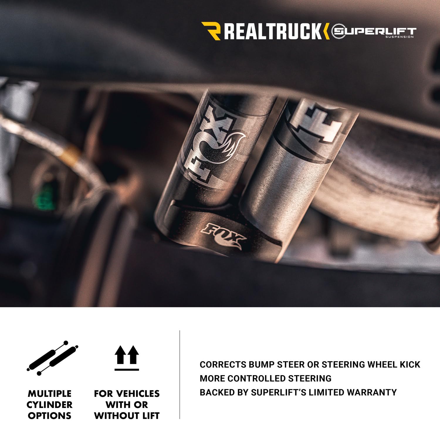 Realtruck Superlift Suspension Dual Steering Stabilizer Kit For Ford F-250/F-350 | Fox 2.0 Series Cylinders | 92743 | Fits 2005-