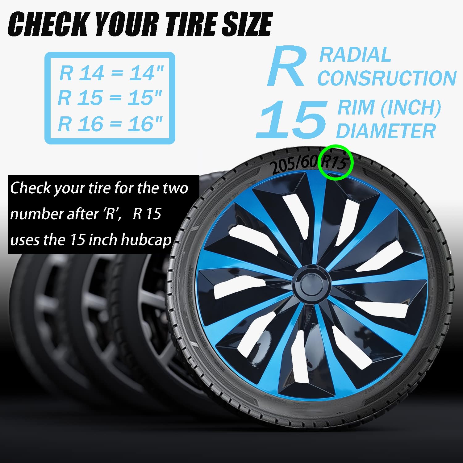 Hubcap Wheel Cover Replacement R15 Hub Caps Universal Wheel Rim Cover Abs Material Exterior Accessories For Car Truck Suv -Set O