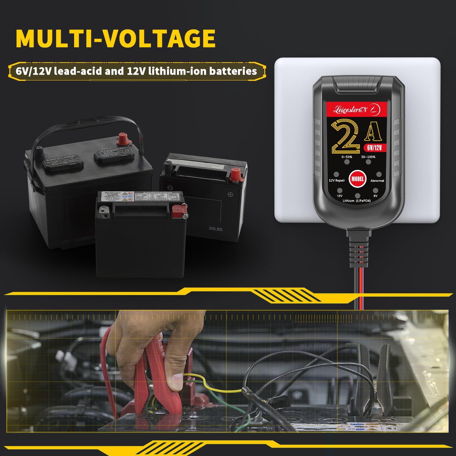 LST Trickle Battery Charger Automatic Maintainer 6V 12V Smart Float Charger for Automotive Car Motorcycle Lawn Mower Tractor SLA ATV AGM Gel Cell Lead Acid Batteries