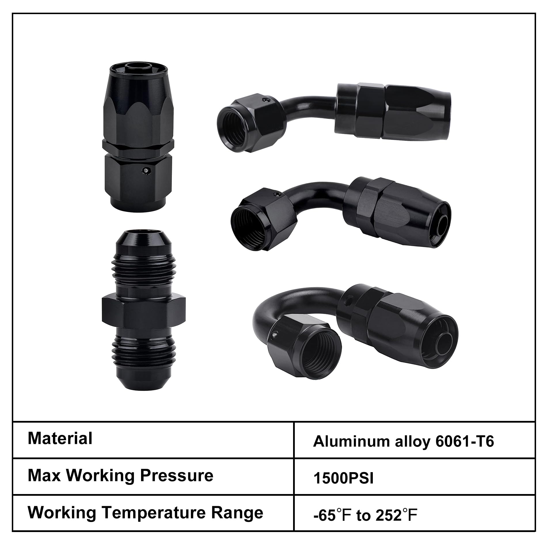 EVIL ENERGY 6AN Hose End Fitting Kit Straight 45 90 180 Degree with AN6 Male to Male Coupler & 6AN Hose Separator Clamp for CPE