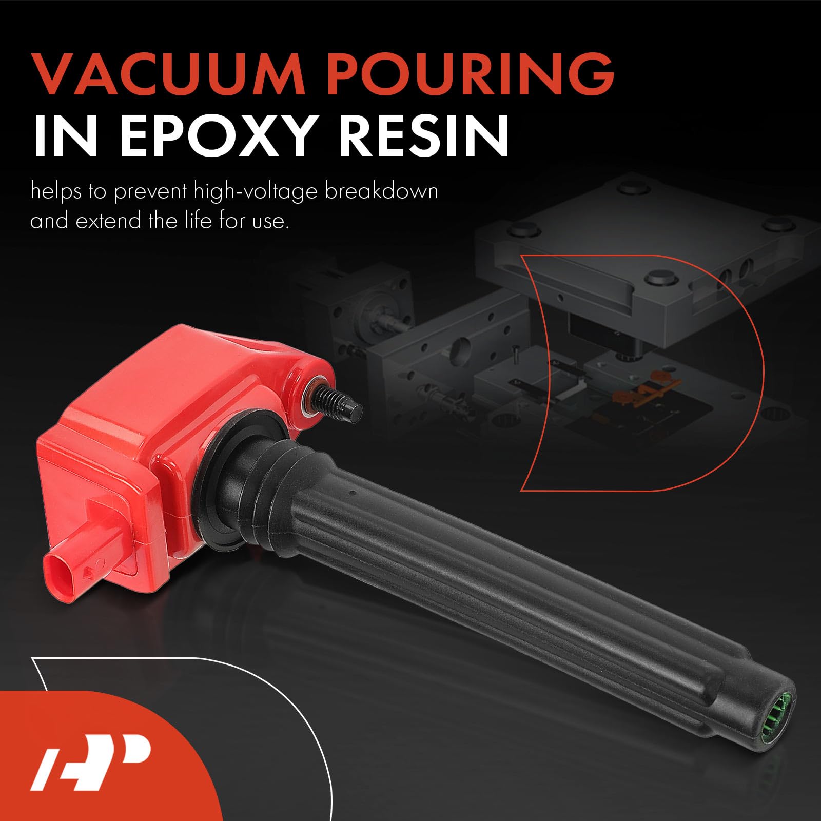 A-Premium (Red) Engine Ignition Coil Pack Compatible With Ram 1500, Promaster 2500 & Jeep Grand Cherokee, Wrangler & Dodge Grand