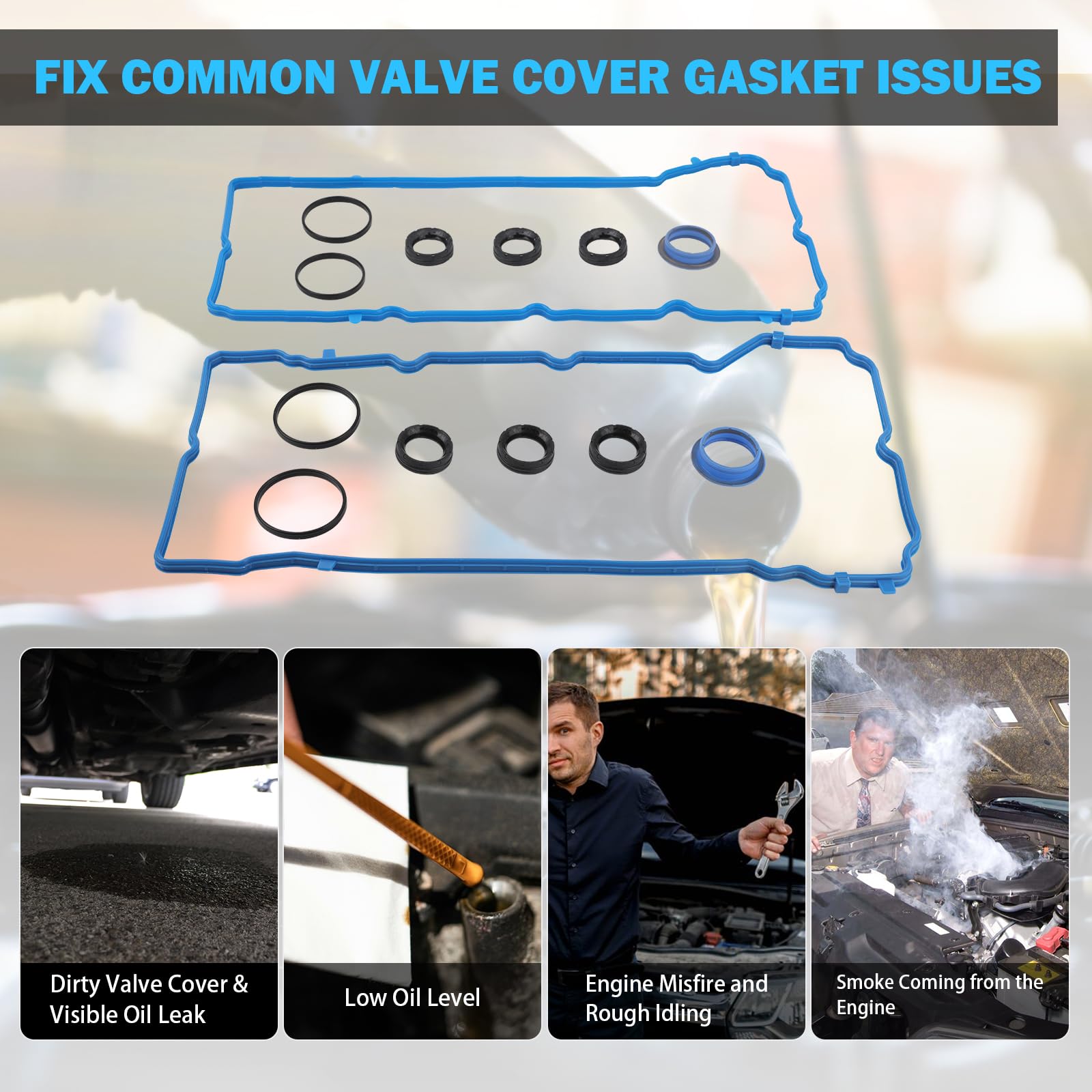 Valve Cover Gasket Set - Compatible With 3.6L V6 Dodge Journey, Durango, Avenger, Jeep Cherokee, Wrangler, Ram 1500, Promaster, Chrysler 200, 300 - Replace Vs50805R, 5184596Ae