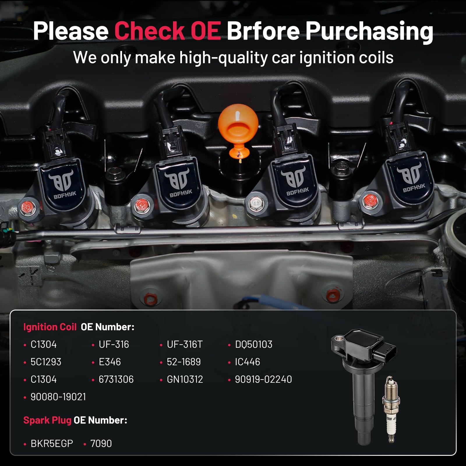 Bdfhyk Ignition Coil Pack & Iridium Spark Plugs Compatible With Scion Xb Toyota Echo Prius Yaris 1.5L L4 Replacement For C1304 U