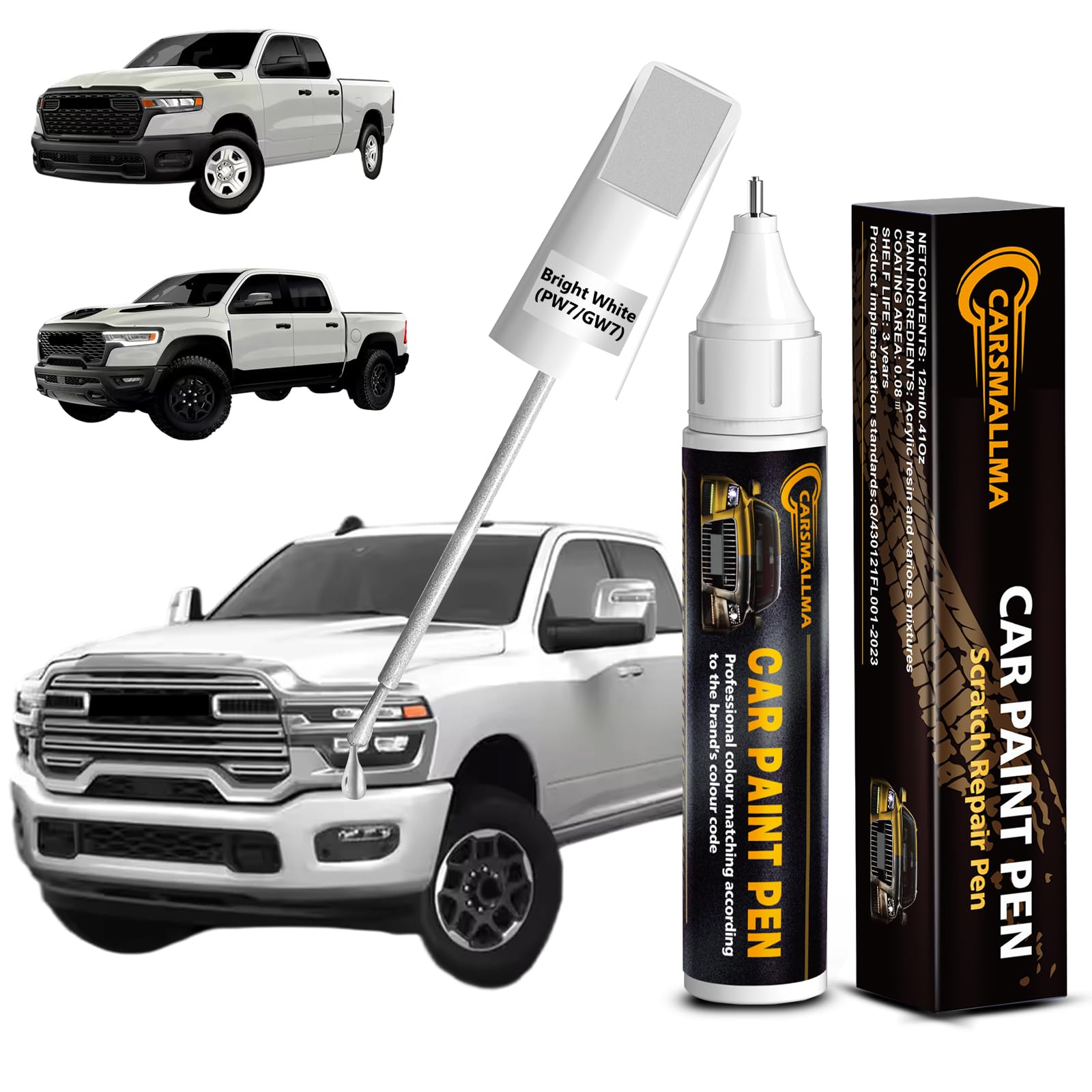 carsmallma Bright White(PW7/GW7) Car Touch Up Paint for Ram, Color Accurate Car Paint Scratch Repair Pen Kit Quick & Easy Fix Ve