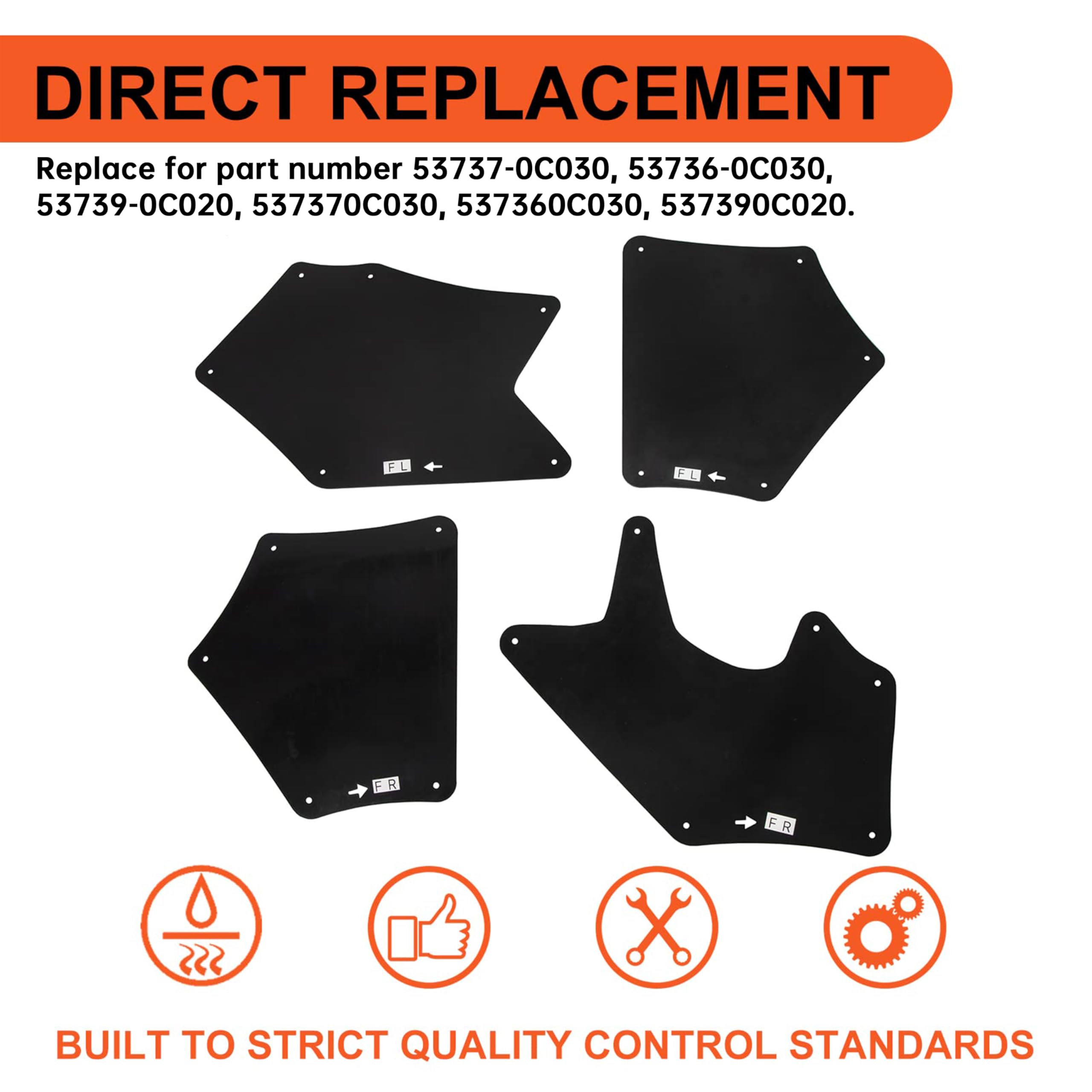 ECOTRIC Splash Guards Fender Liner Shields Compatible with 2007-2022 Toyota Tundra Sequoia Replacement for 537370C030 537360C030 537390C020 Front Fender Aprons Seals Mud Flaps Mudguards w/Clips 4Pcs