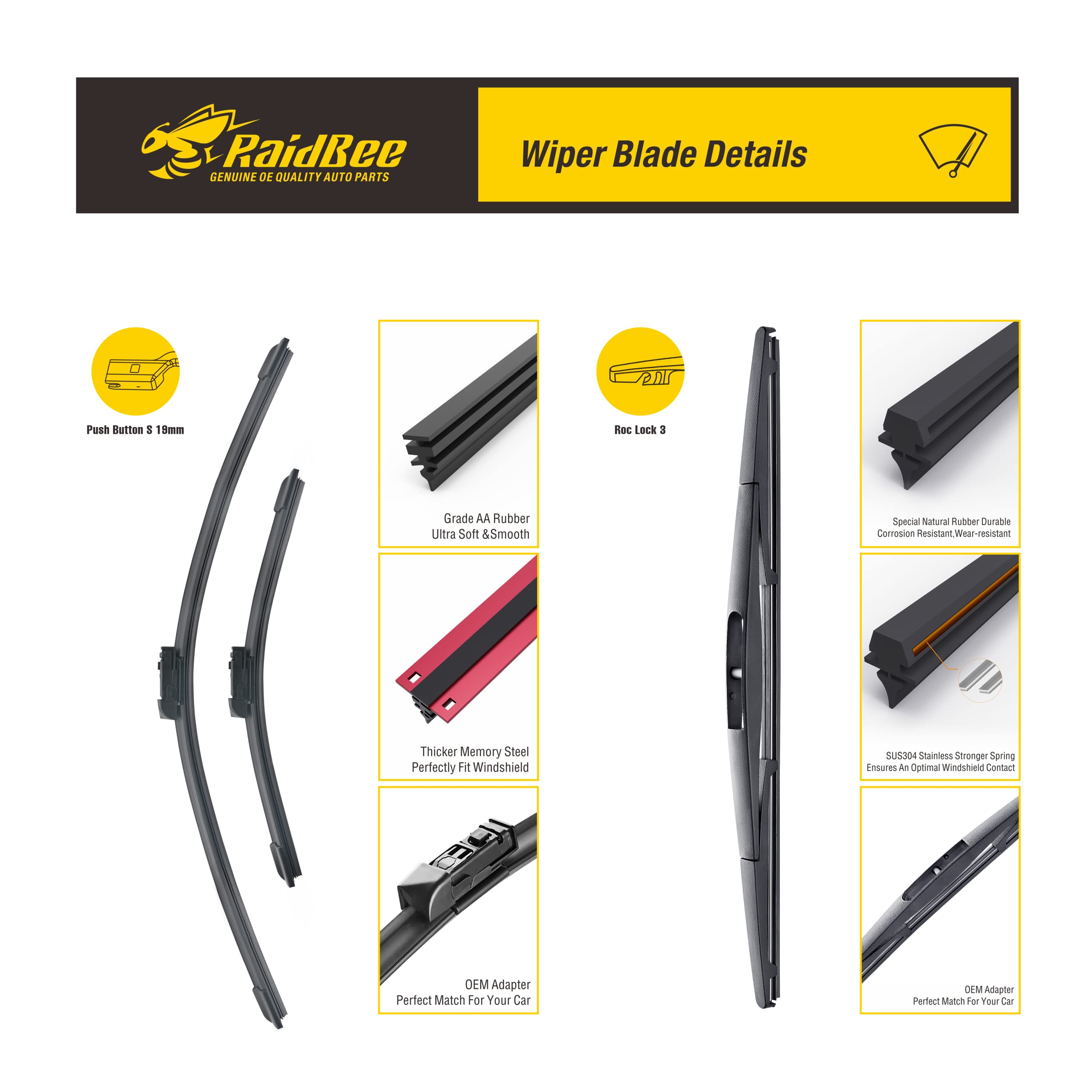 Raidbee Oem Wiper Blades,3 Set Quiet Automotive Replacement Windshield Wiper Blades For Subaru Impreza 20-17,Crosstrek 22-18 Fro