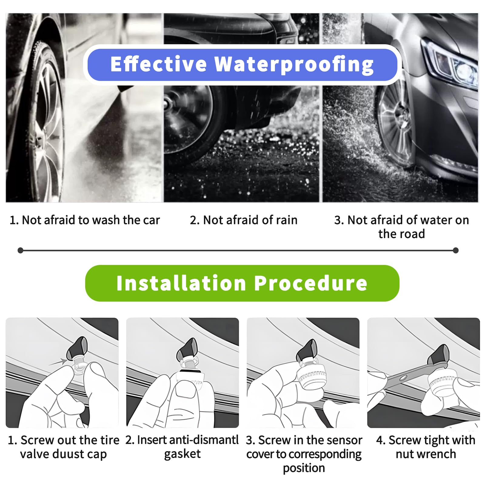 Cozy Blue Solar Powered TPMS Tire Pressure Monitoring System - TPMS for Car and SUV, Include 4 Sensors, Real-Time Pressure and T