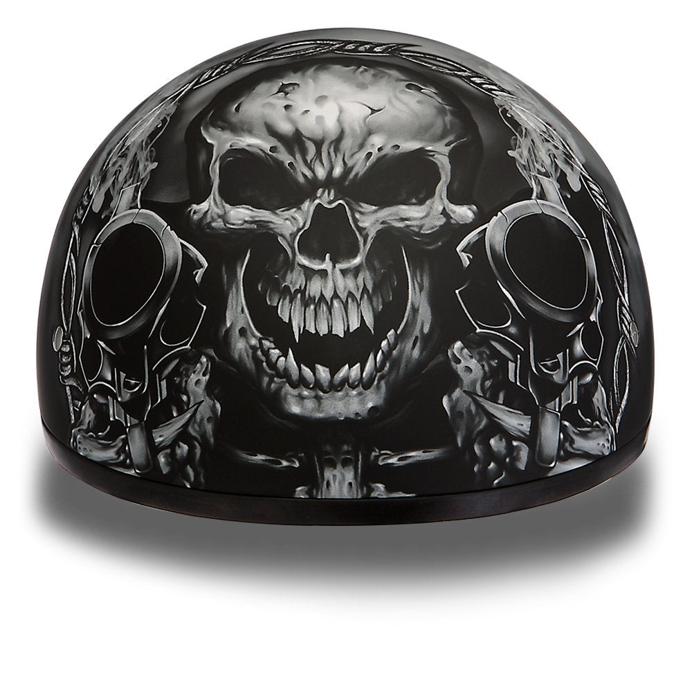 Daytona Helmets Motorcycle Half Helmet Skull Cap- Guns 100% Dot Approved