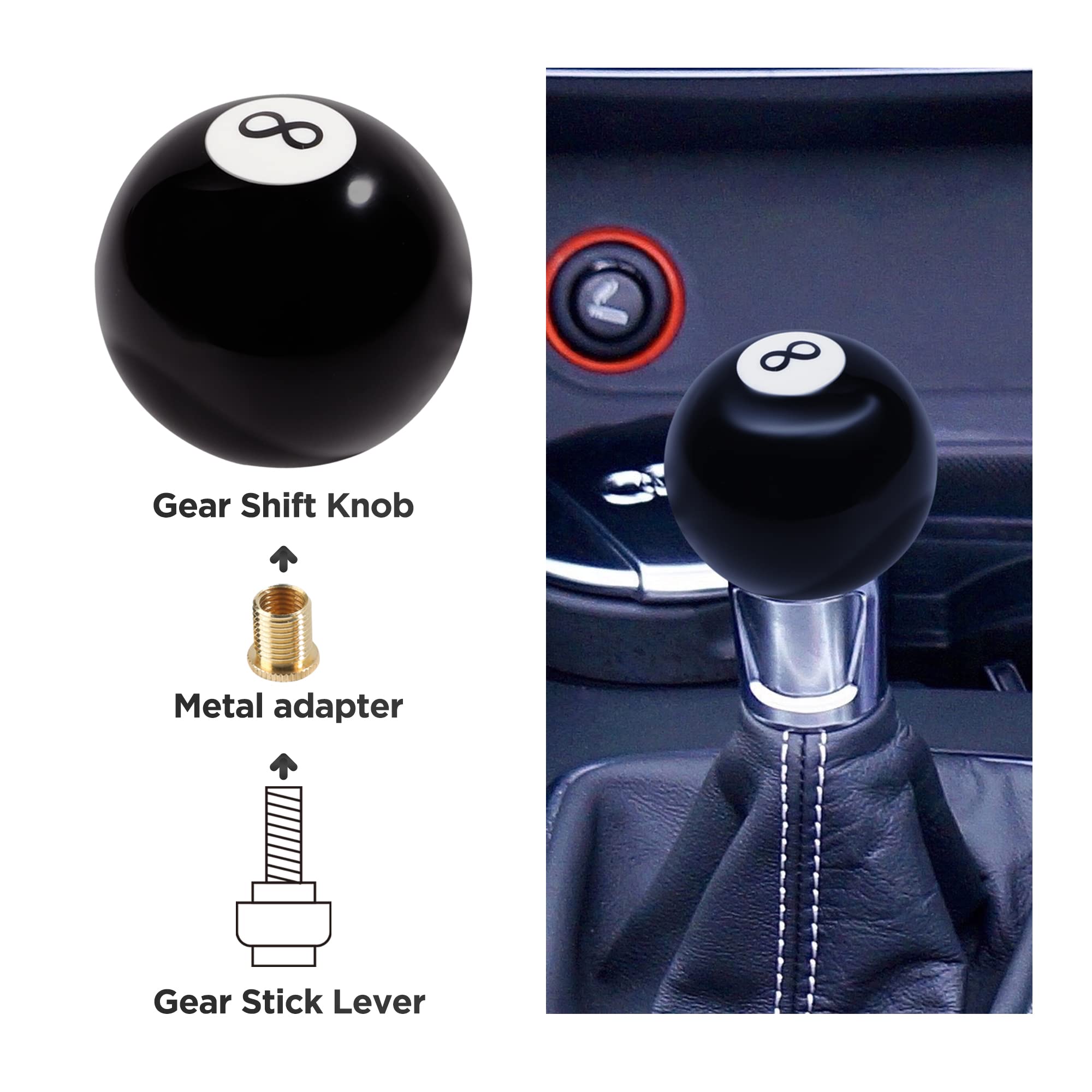 Reswish Shift Knob Manual Gear,Round Shift Knob Acrylic Gear Shift Knob,4 5 6 Speed Universal Shifter Knob with 3 Adapters,Fit f