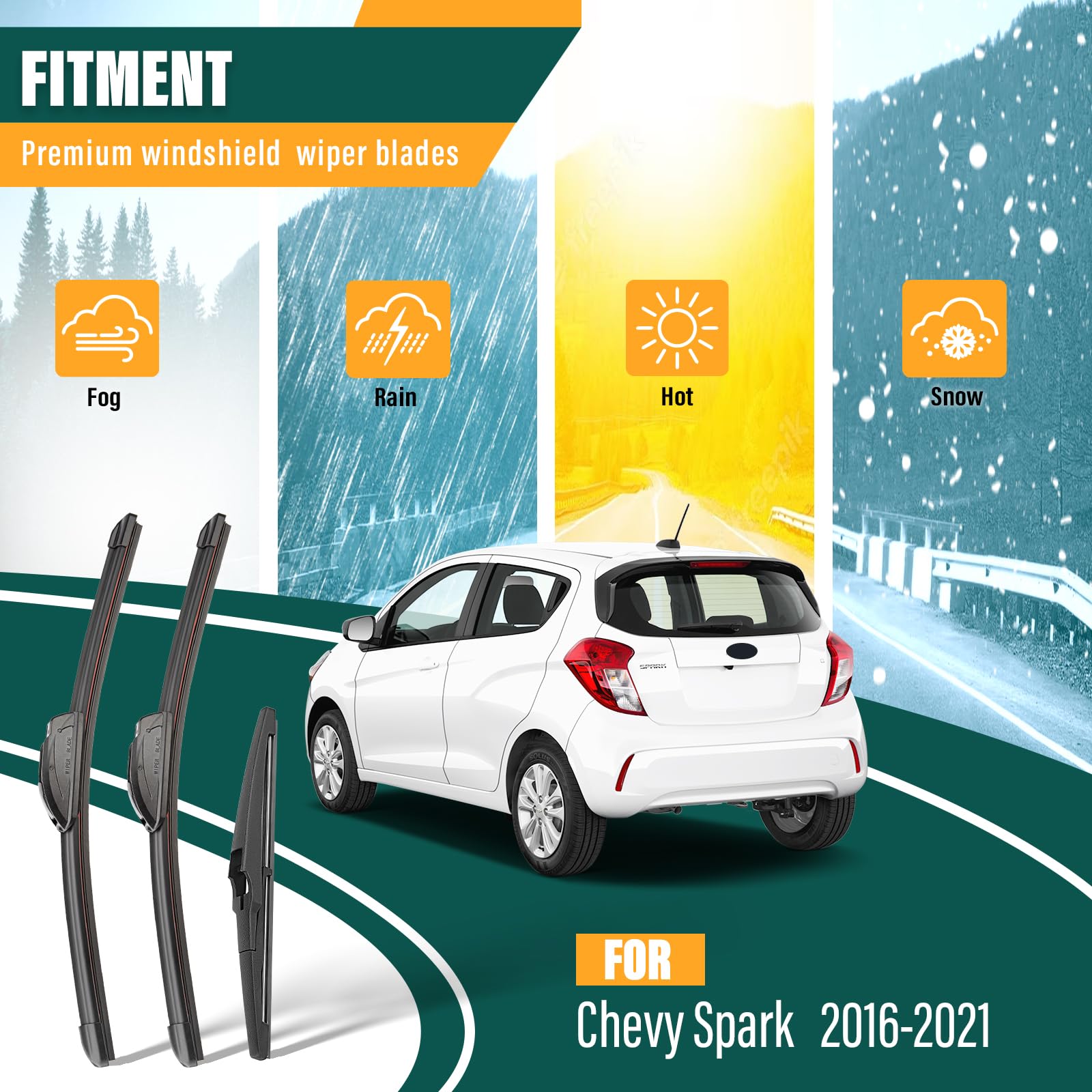 Kvq Windshield Wiper Blades Replacement For Chevy Chevrolet Spark 2016 2017 2018 2019 2020 2021 Original Factory Quality Front R