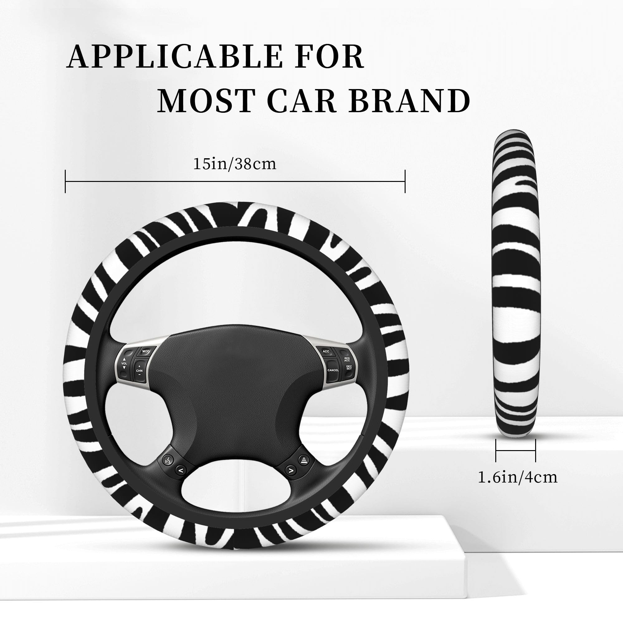 Zebra Abstract Stripe Pattern Steering Wheel Covers Non Slip Wild Animal Zebra Print Steering Wheel Protector Cover for Women Gi