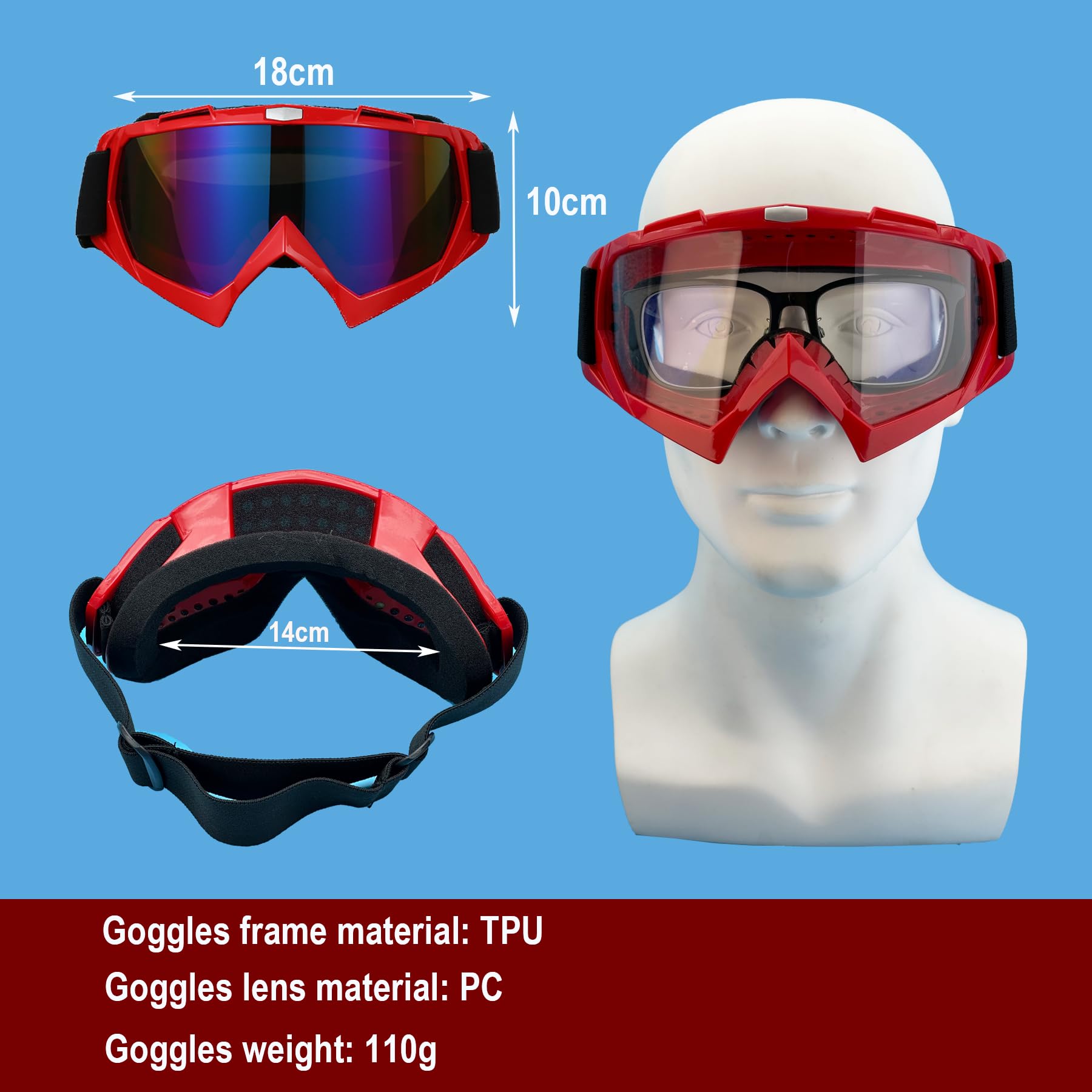 LJDJ Dirt Bike & Motorcycle Goggles 2 Pack - ATV, Riding, Ski & Racing Goggles - Windproof, Offroad Protective Glasses for Men,