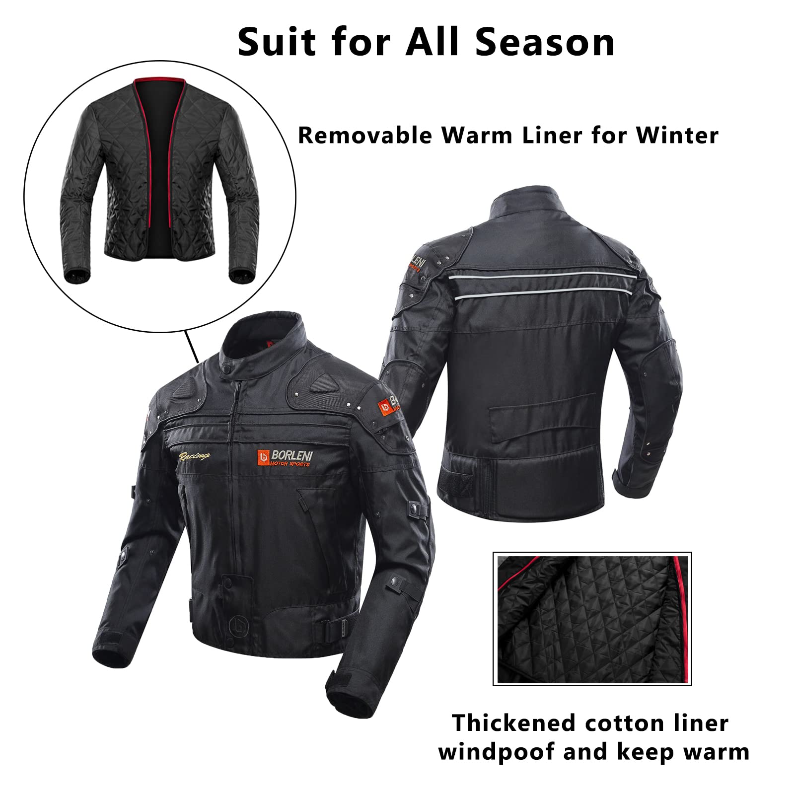 Borleni Motorcycle Jacket Motorbike Riding Jacket Windproof Motorcycle Full Body Protective Gear Ce Armor All Season