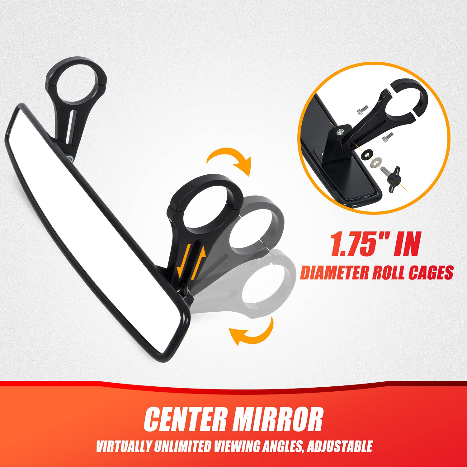 Ransoto Utv Rear View Side Mirror And Center Mirror For 1.75'' Roll Bar Compatible With Yamaha Rhino Yxz, Polaris Rzr 800 900 10