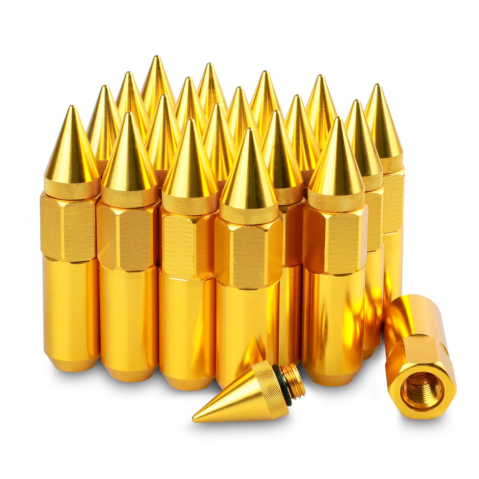 M12X1.5 Spiked Nuts for Rims Aluminum Extended Tuner Lug Nuts 20PCS 60MM (Gold)